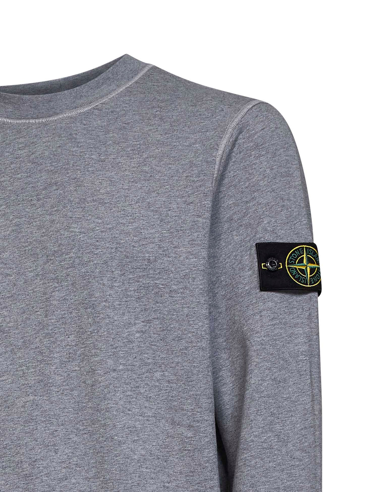 Stone Island Men Melange Grey Melange Organic Cotton Crewneck Sweatshirt STONE ISLAND