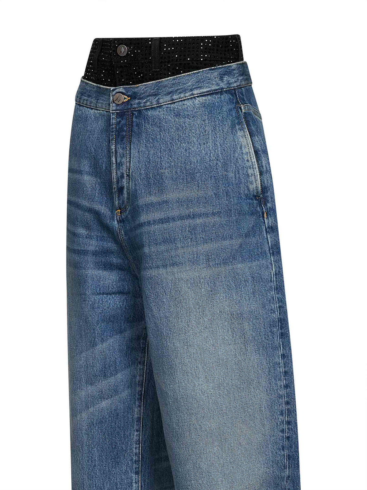 The Attico Women Blue Cotton Denim Double Waistband Jeans THE ATTICO