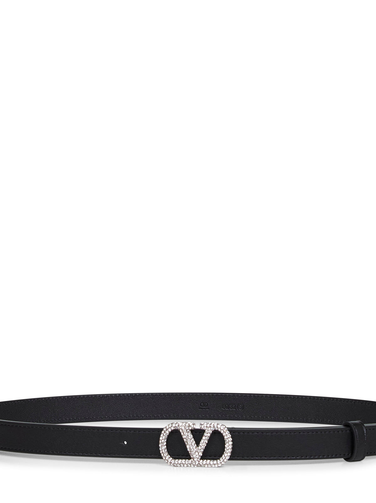 Valentino Garavani Women Black Leather Crystal-Embellished Vlogo Signature Belt VALENTINO GARAVANI