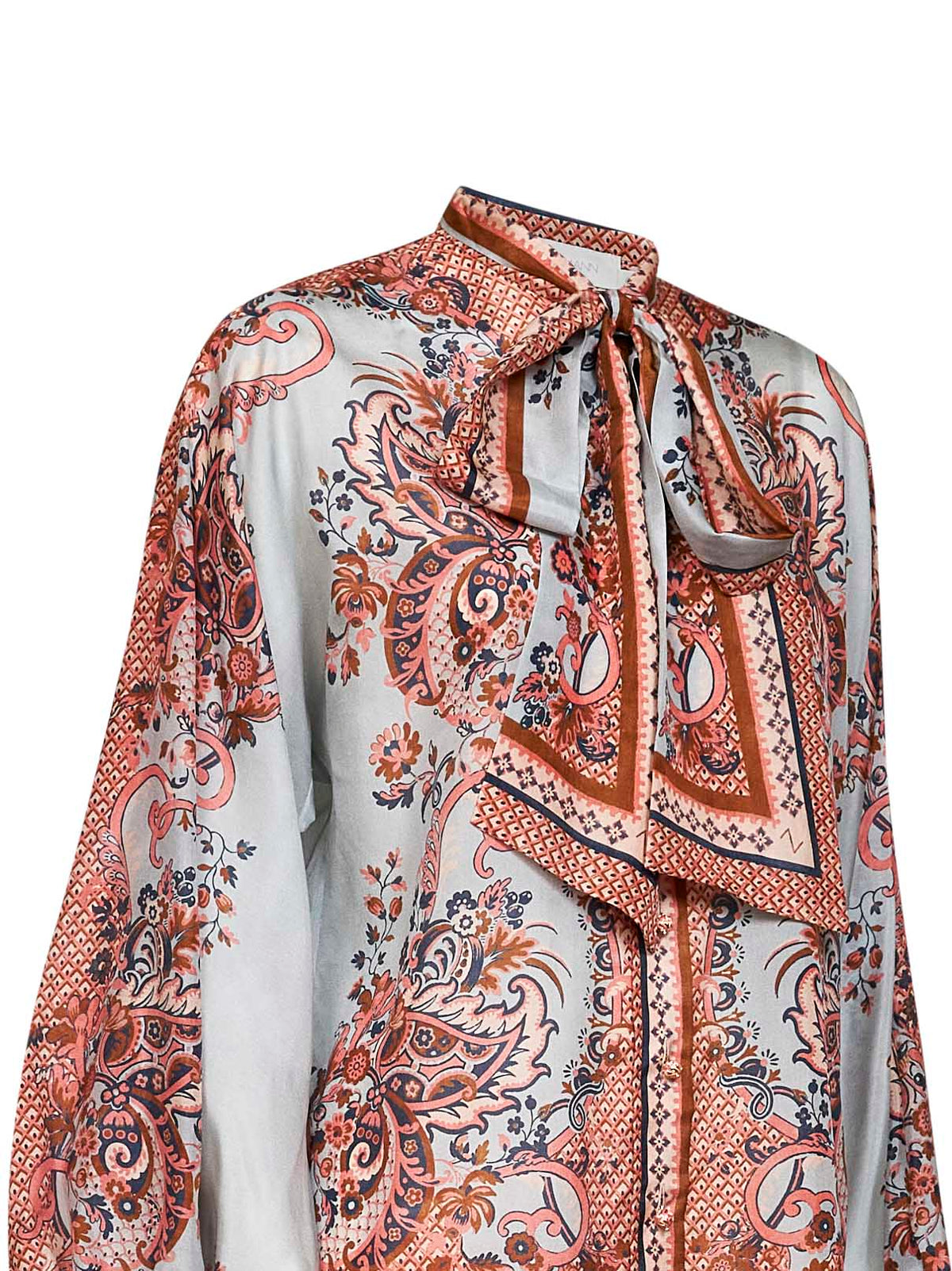 Zimmermann Women Blue Floral Paisley-Print Silk Habotai Aster Tie Shirt ZIMMERMANN