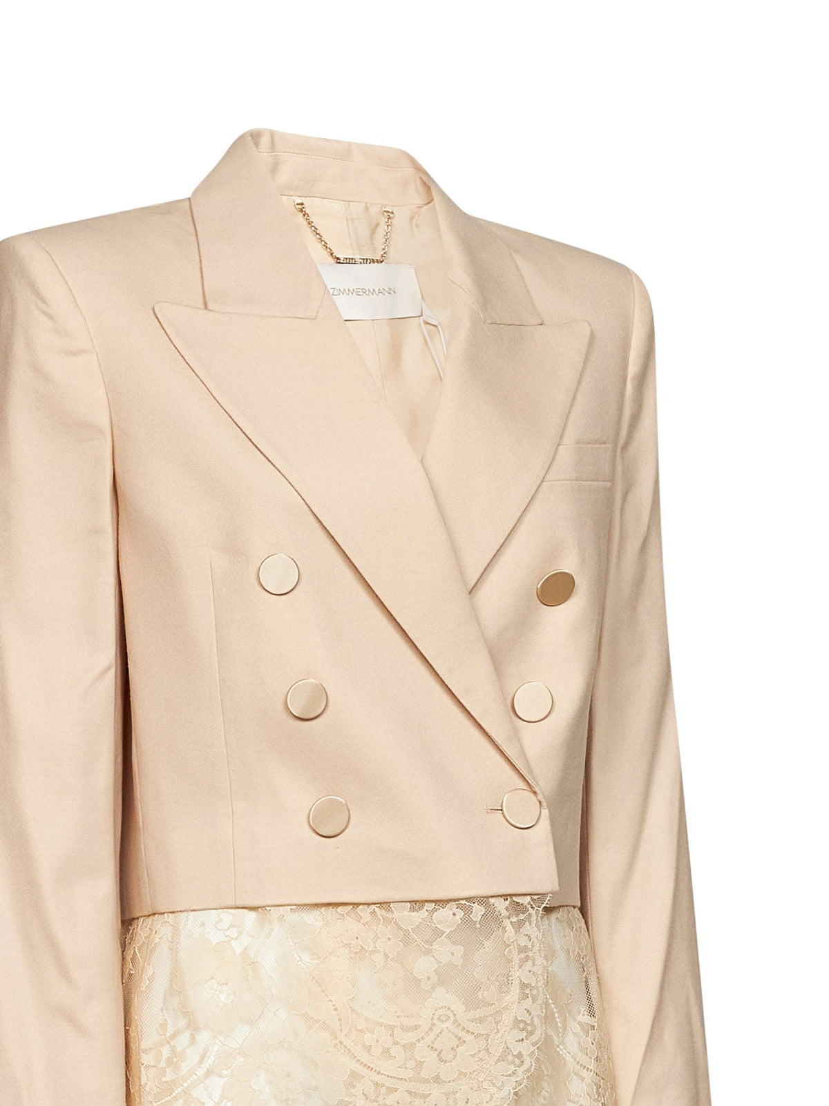 Zimmermann Women Cream Stretch Wool And Lace Valiant Double-Breasted Cropped Blazer ZIMMERMANN