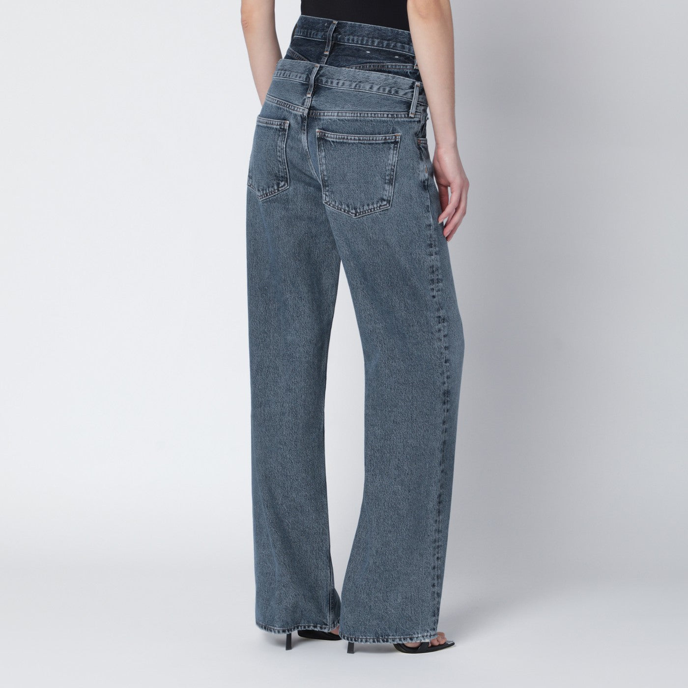 Agolde Elson Jeans With Double Waistband In Dark/Light Indigo Women AGOLDE