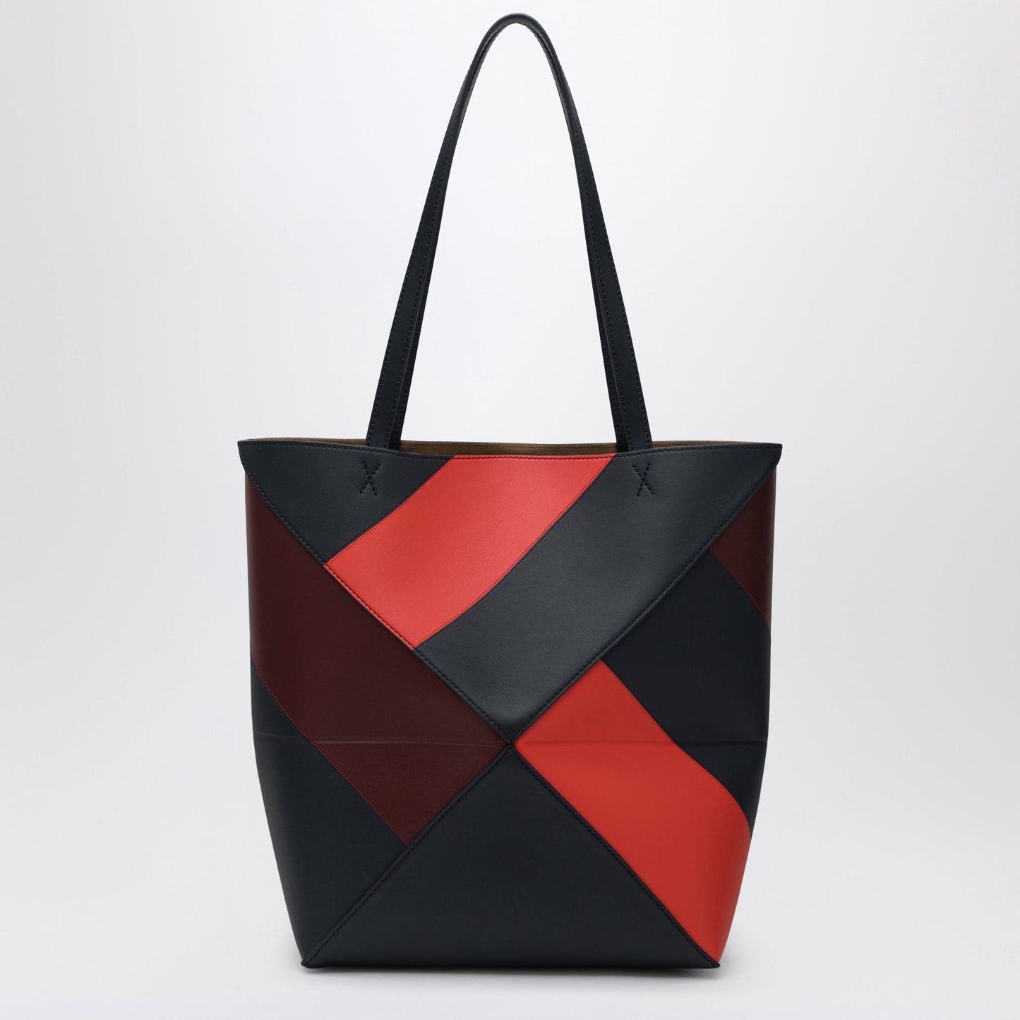 Loewe Puzzle Fold Tote Medium Color-Block Calf Leather Bag In Multicolor Deep Navy Women LOEWE