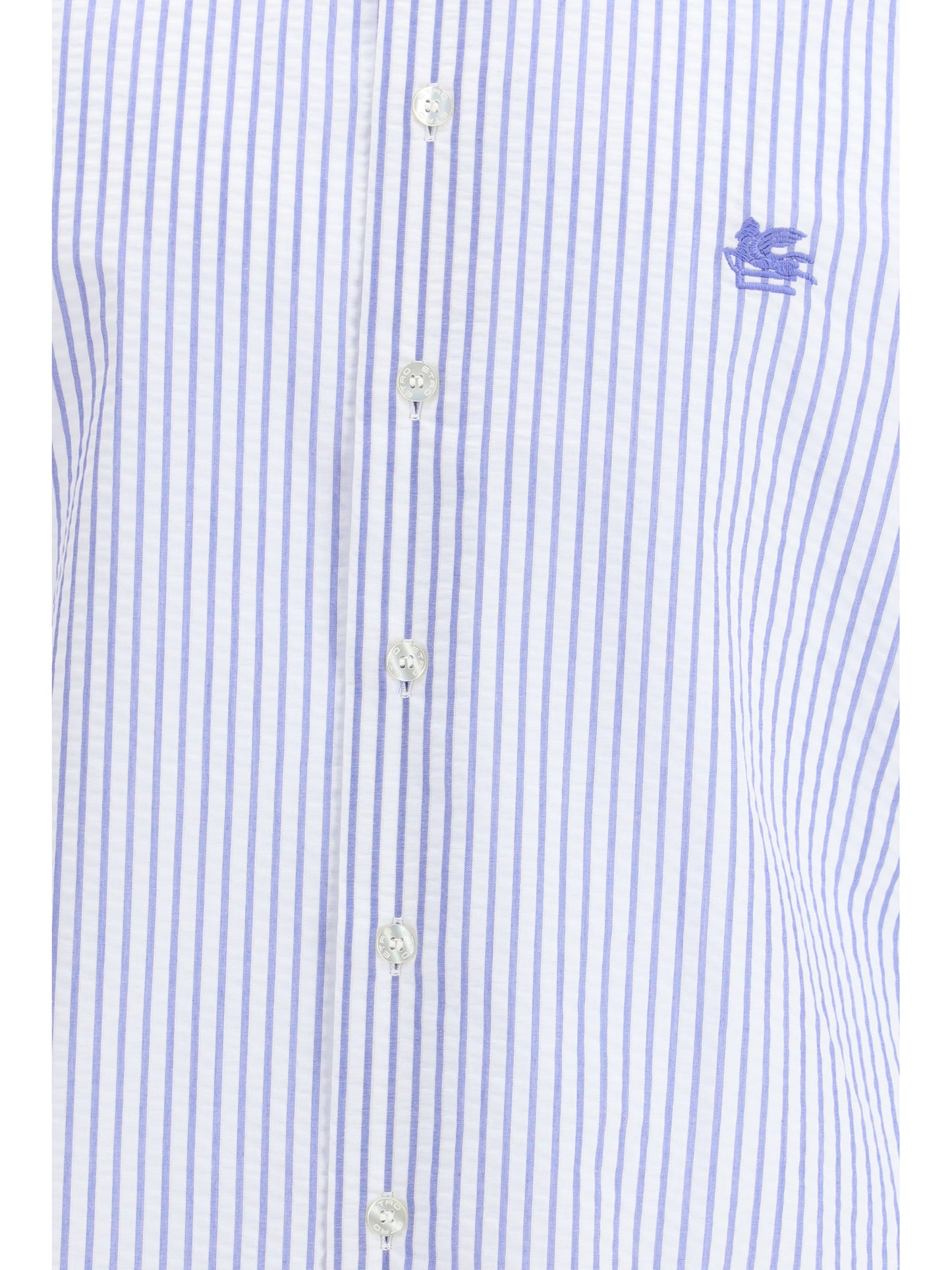 Etro Men Striped Cotton Shirt With An Embroidered Pegaso Logo On The Chest ETRO