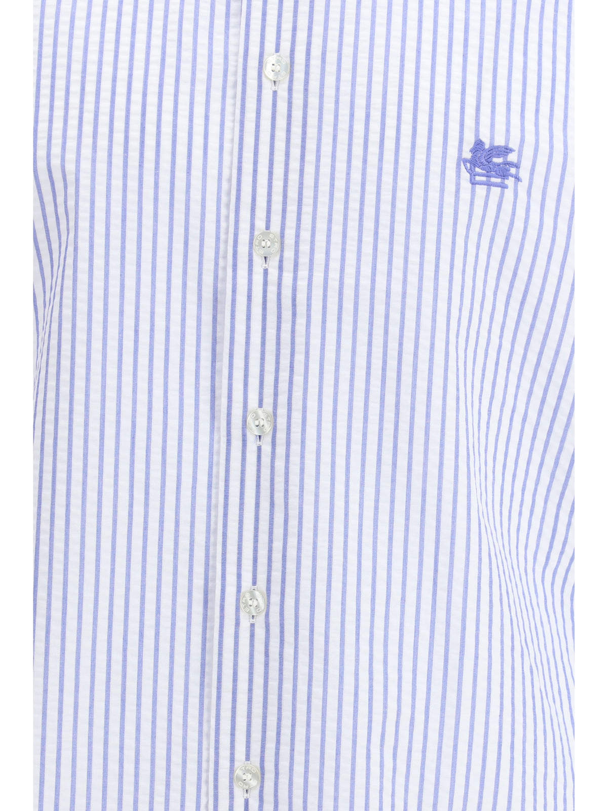 Etro Men Striped Cotton Shirt With An Embroidered Pegaso Logo On The Chest