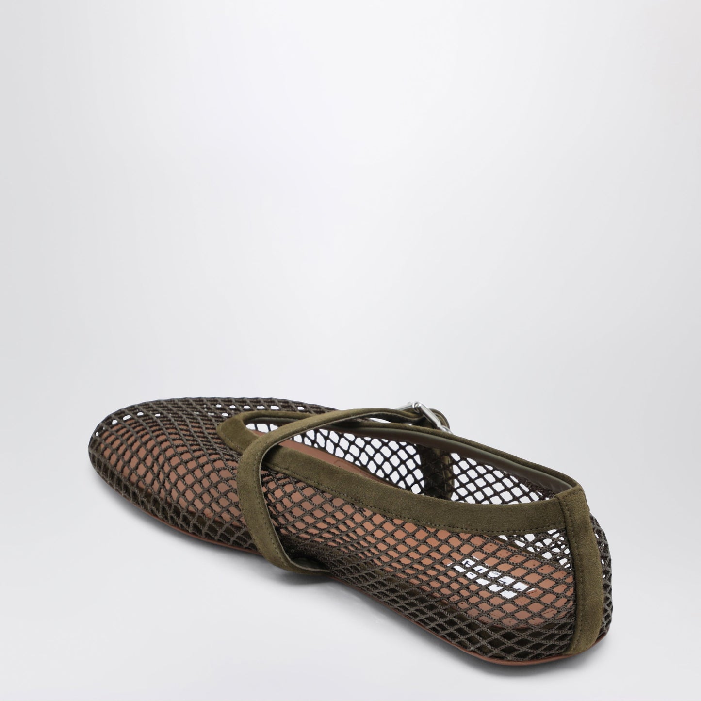 Alaia Flat Ballerinas In Mesh And Suede Leather, Camouflage Green Women ALAIA