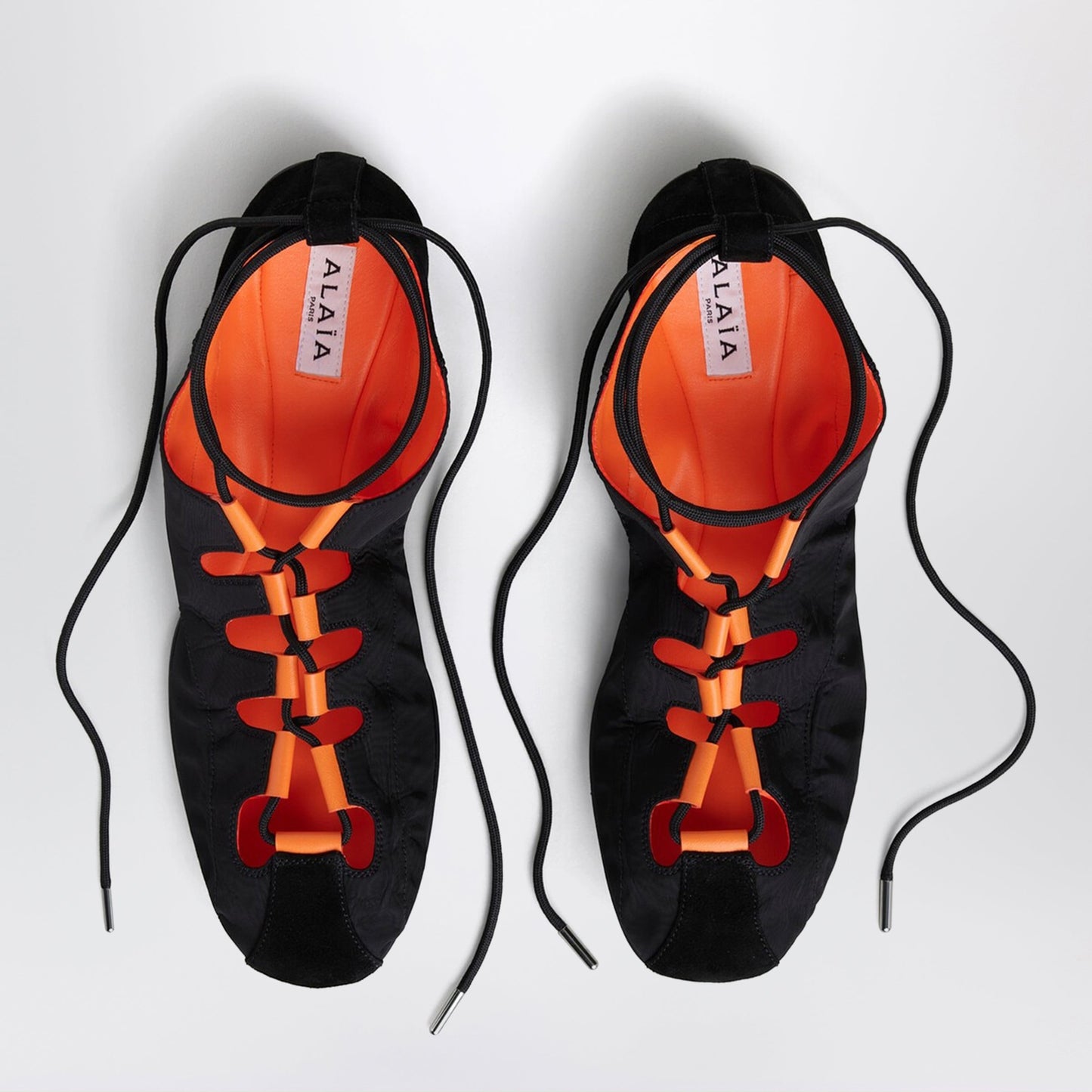 Alaia Foldable Lace-Up Ballet Flats In Nylon And Black Suede Women ALAIA