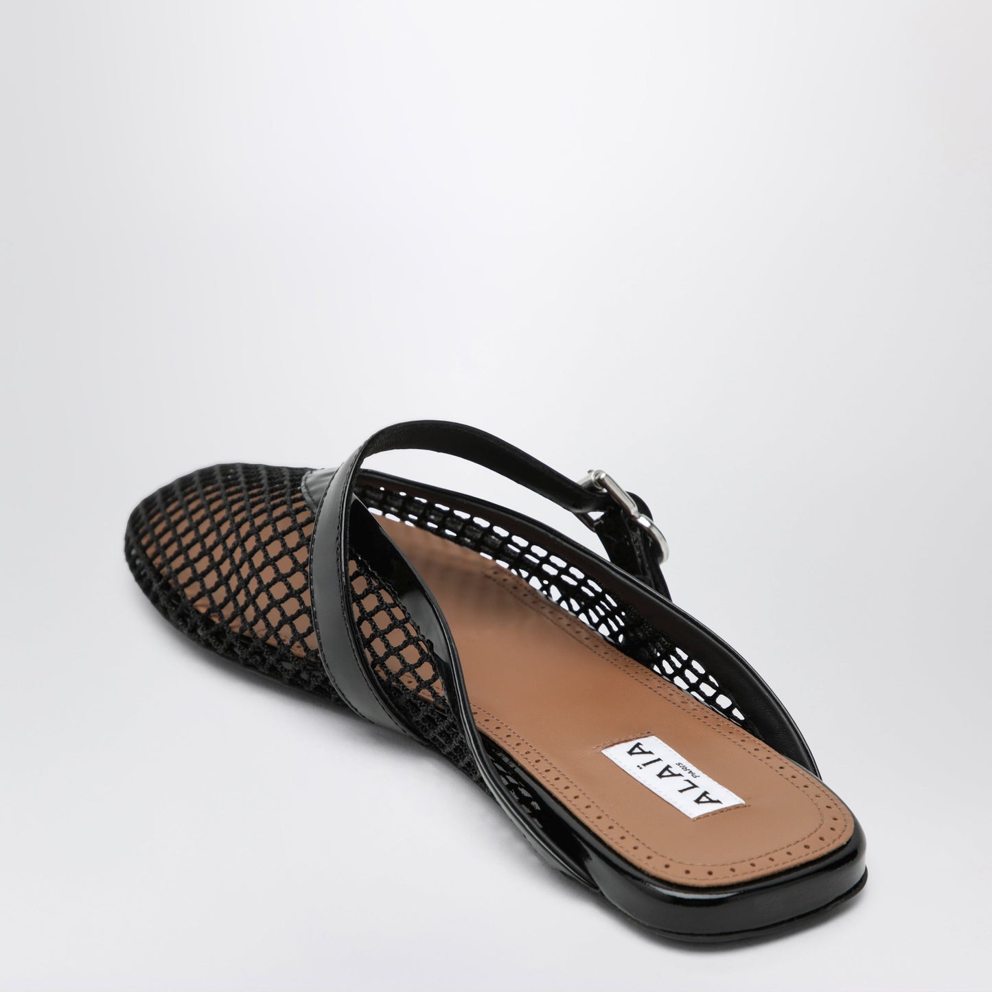 Alaia Flat Mesh Mules With Buckle Strap In Black Women ALAIA