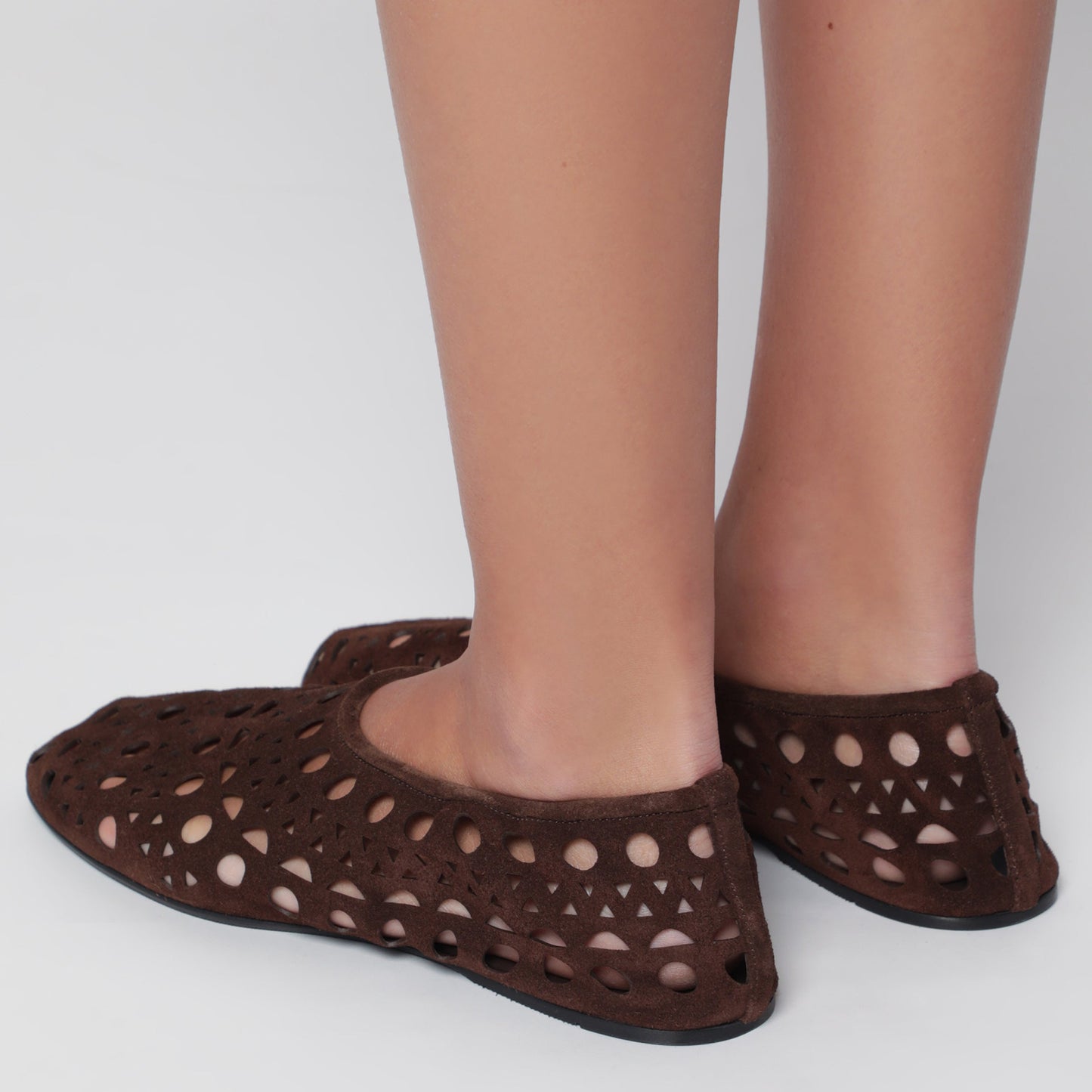 Alaia Brown Perforated Suede Vienne Slippers Women ALAIA