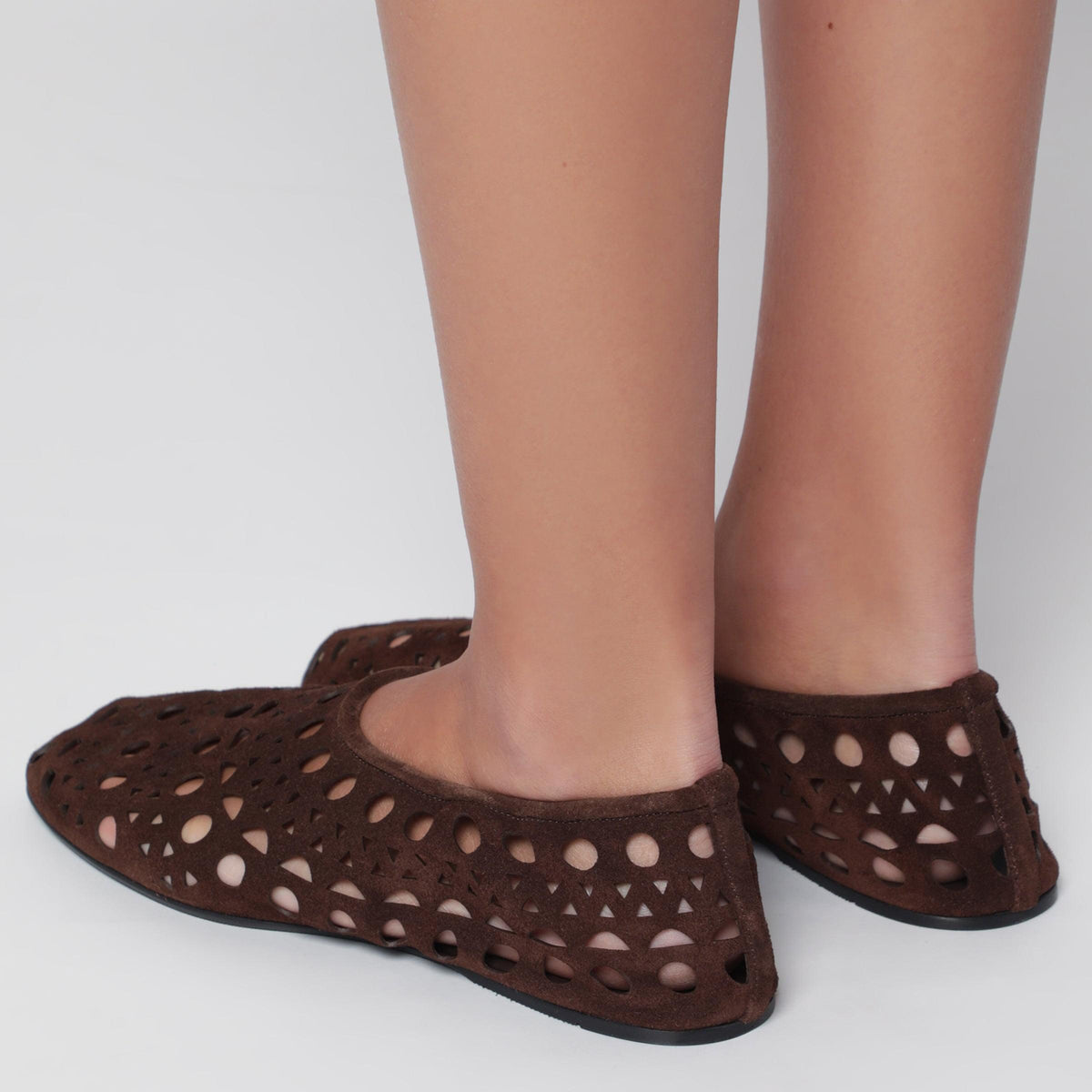 Alaia Brown Perforated Suede Vienne Slippers Women ALAIA