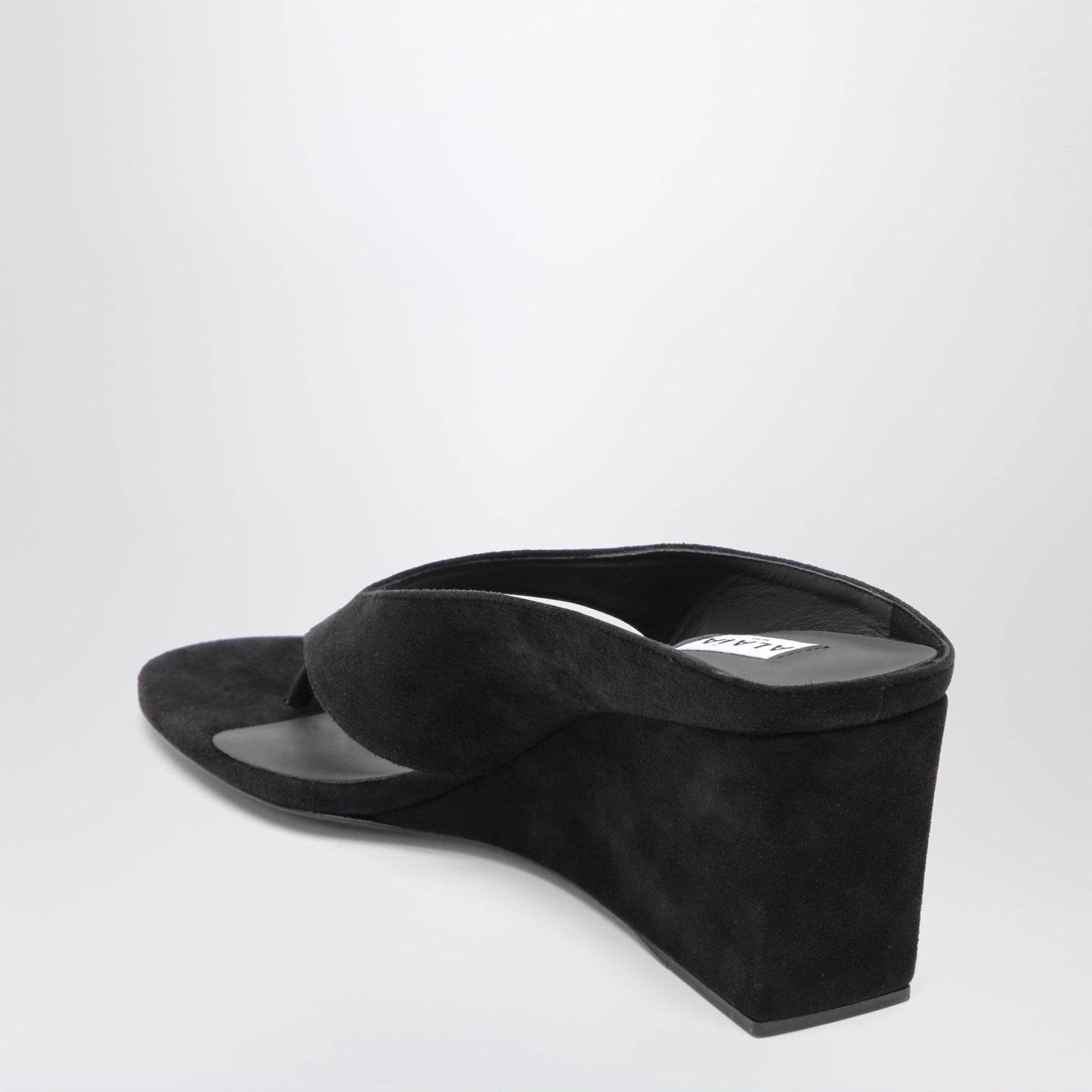 Alaia Black Suede Goat Leather Wedge Thong Mules Women ALAIA