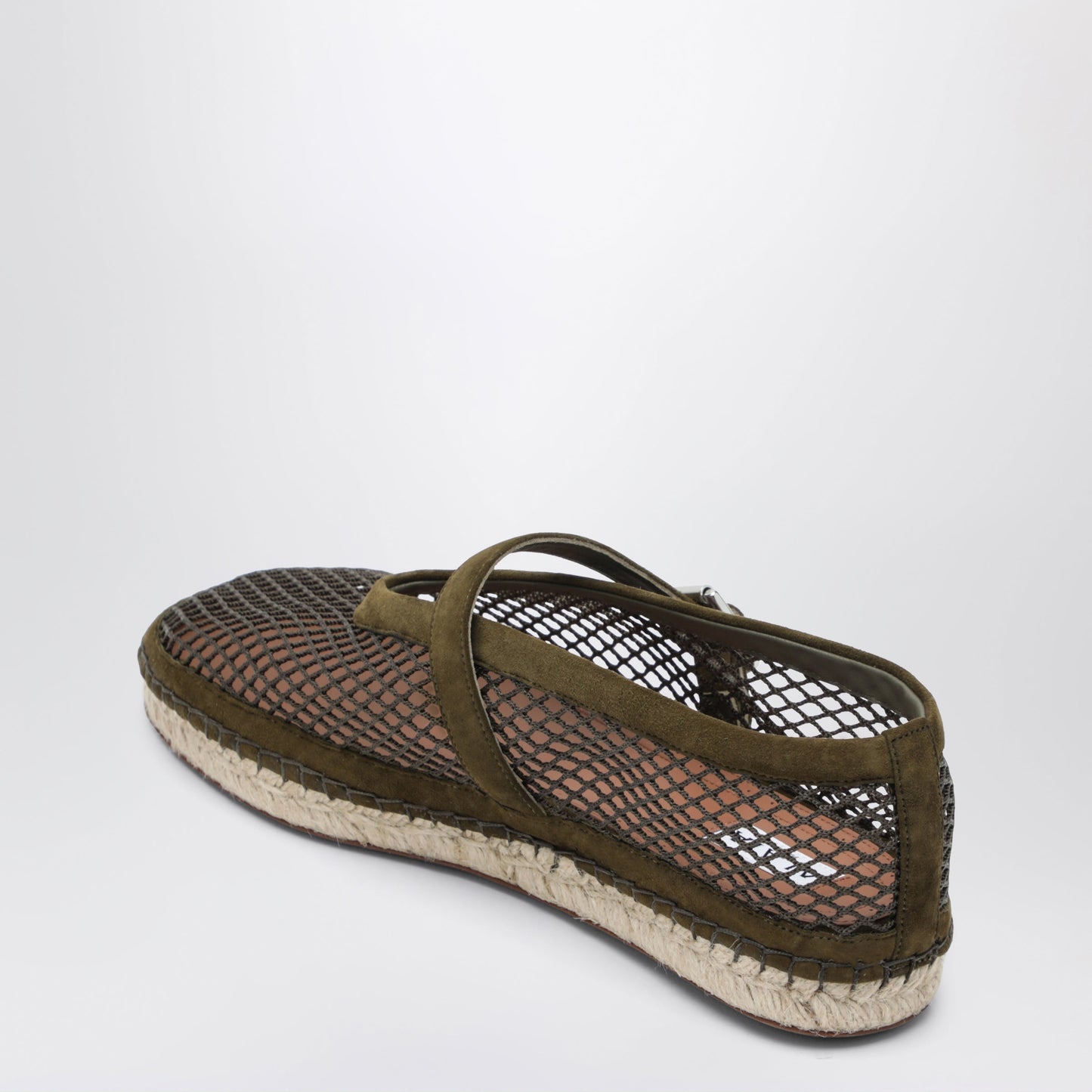 Alaia Flat Espadrilles In Mesh And Suede, Camouflage Green Women ALAIA