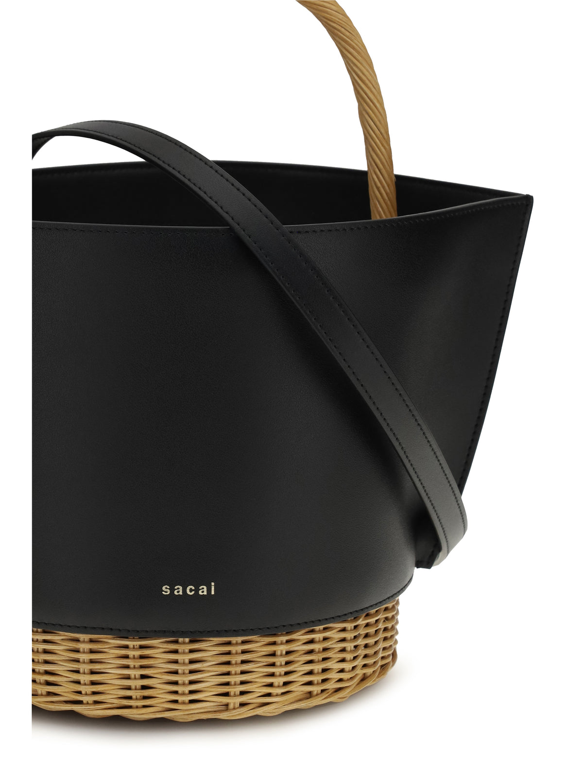 Sacai Women Leather And Rattan Handbag
