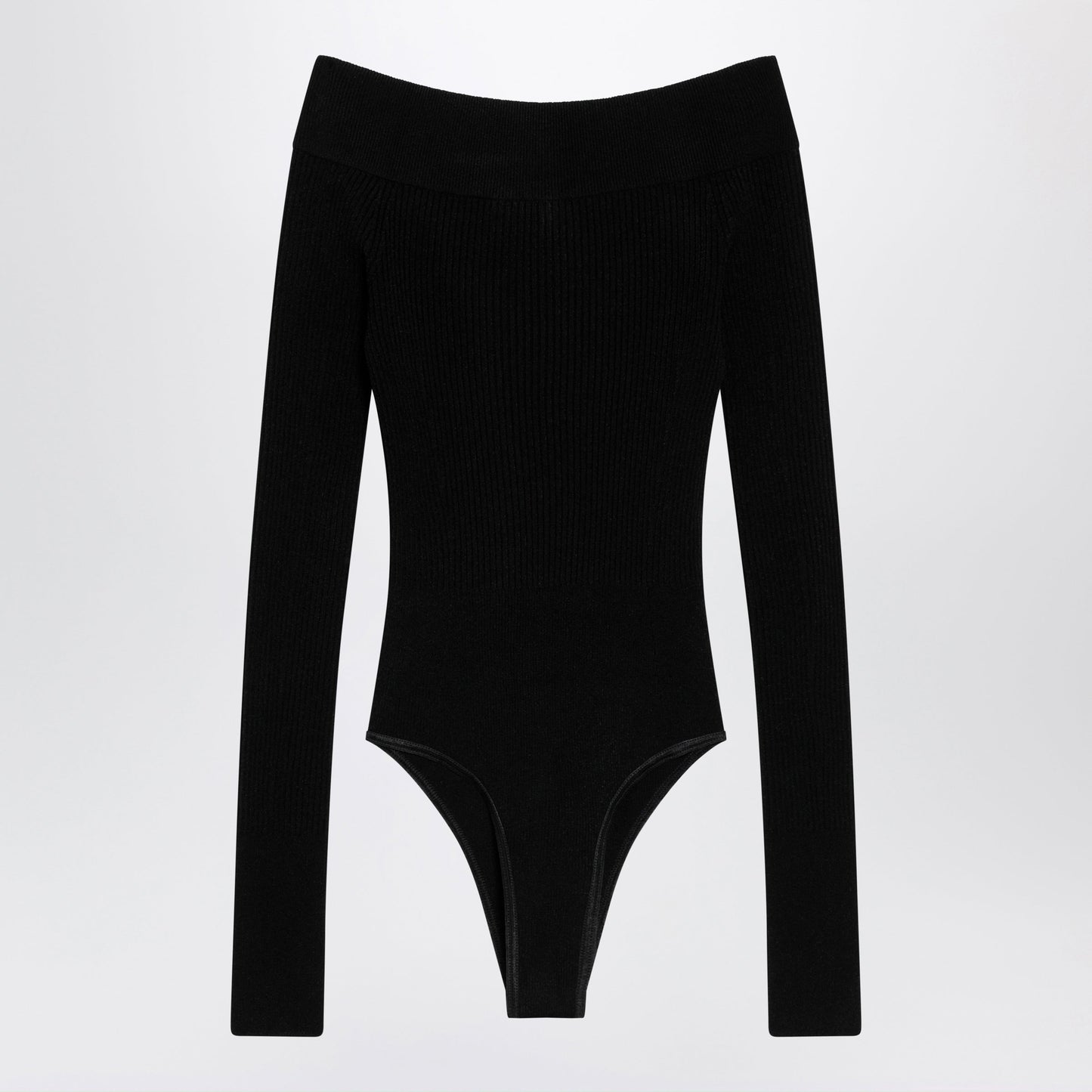 Alaia Shaping Ribbed Knit Off-Shoulder Bodysuit In Black Women ALAIA