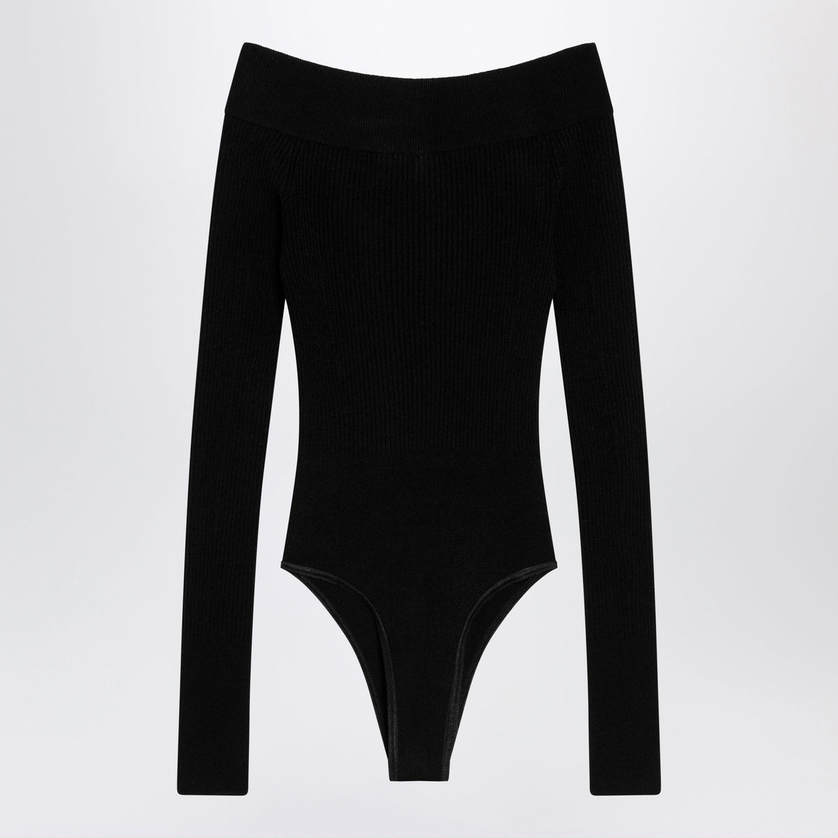 Alaia Shaping Ribbed Knit Off-Shoulder Bodysuit In Black Women ALAIA