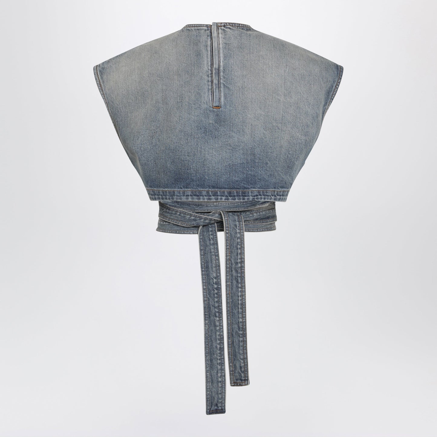 Alaia Raw Delave Denim Belted Sleeveless Top In Blue Women ALAIA