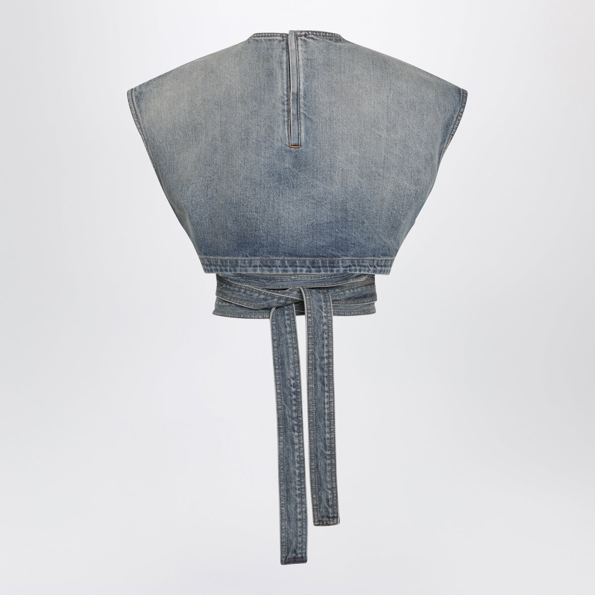 Alaia Raw Delave Denim Belted Sleeveless Top In Blue Women ALAIA