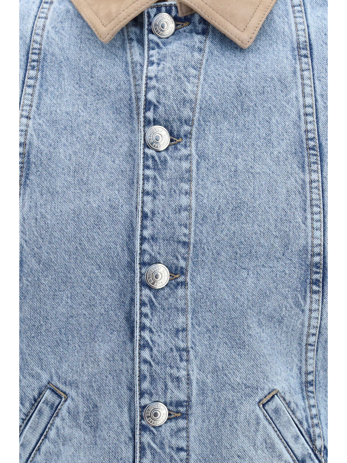 Brunello Cucinelli Men Denim Jacket With Suede Collar BRUNELLO CUCINELLI