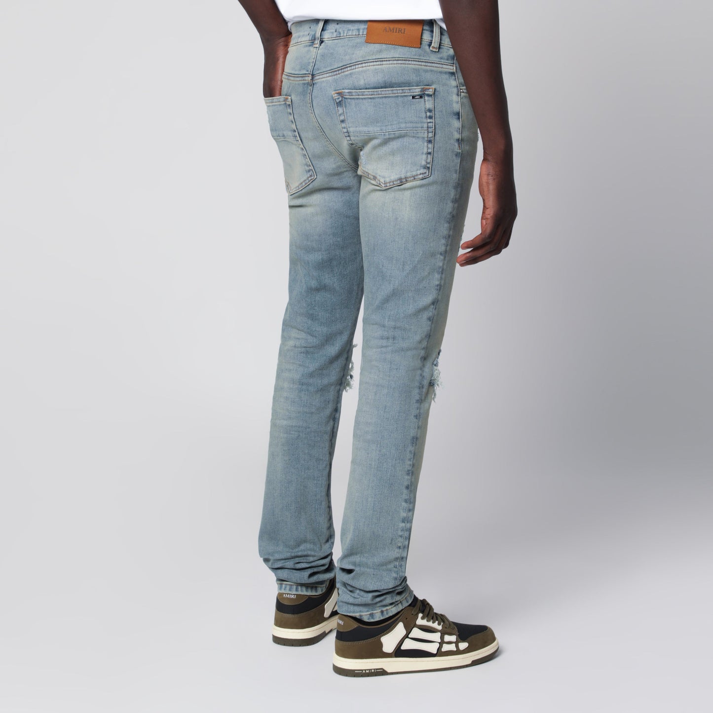Amiri Mx1 Distressed Flannel-Patched Jeans In Medium Indigo Men AMIRI