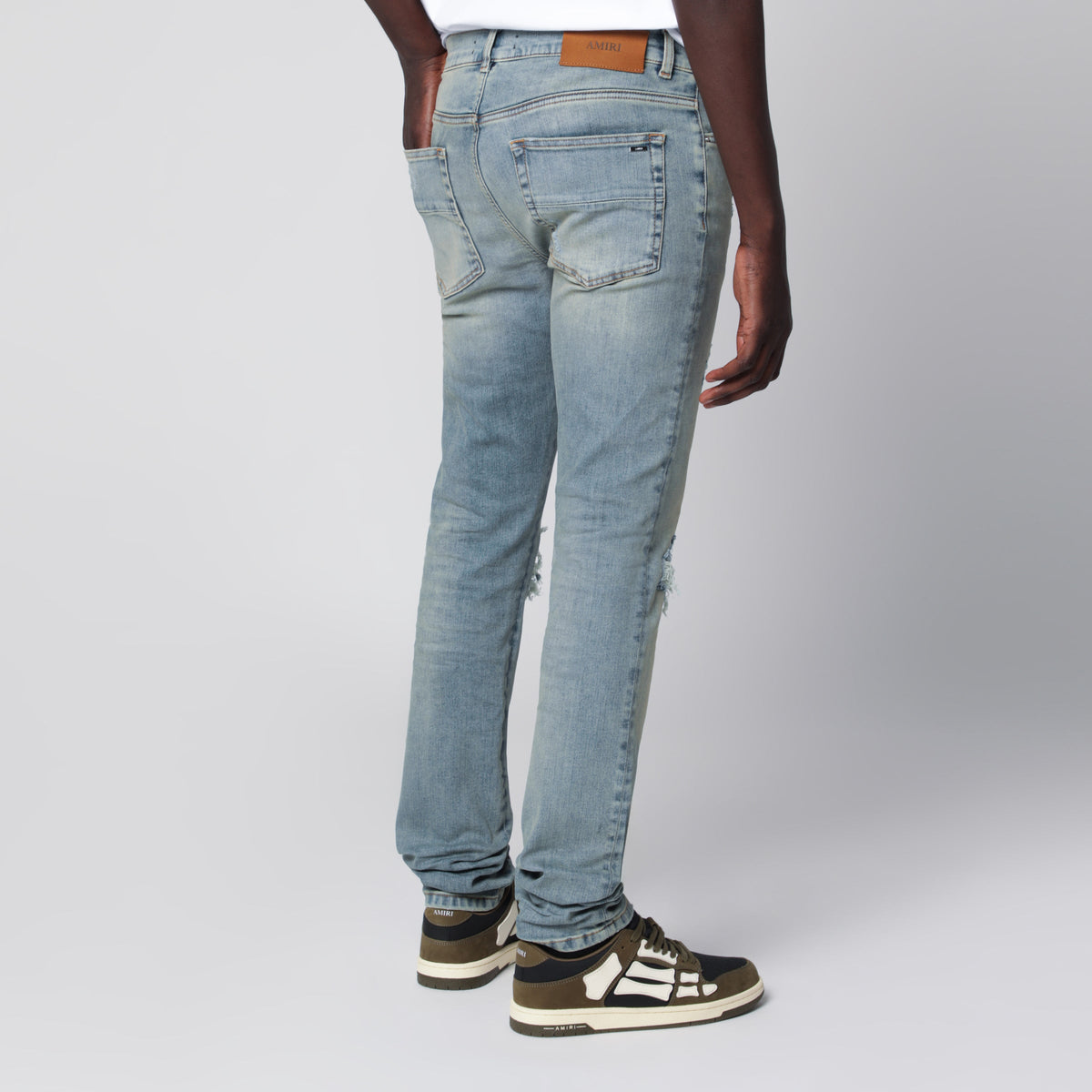 Amiri Mx1 Distressed Flannel-Patched Jeans In Medium Indigo Men AMIRI