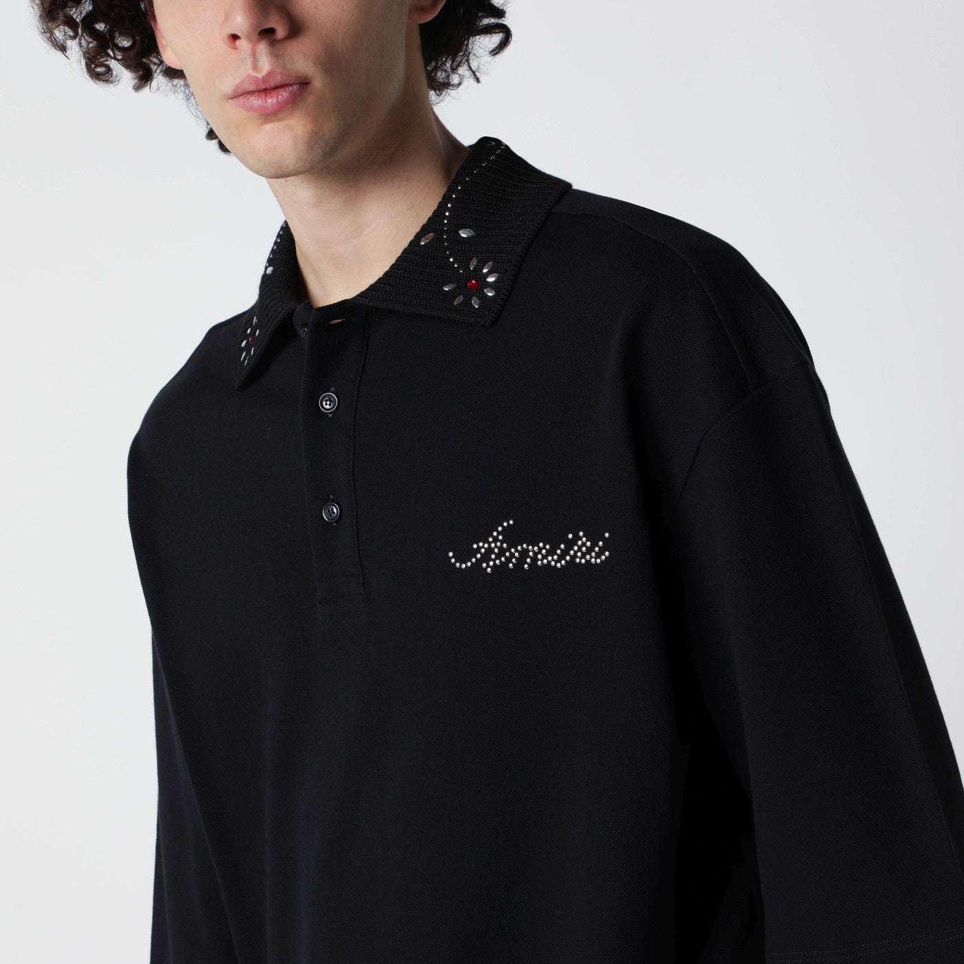 Amiri Black Oversize Cotton Polo Shirt Men AMIRI