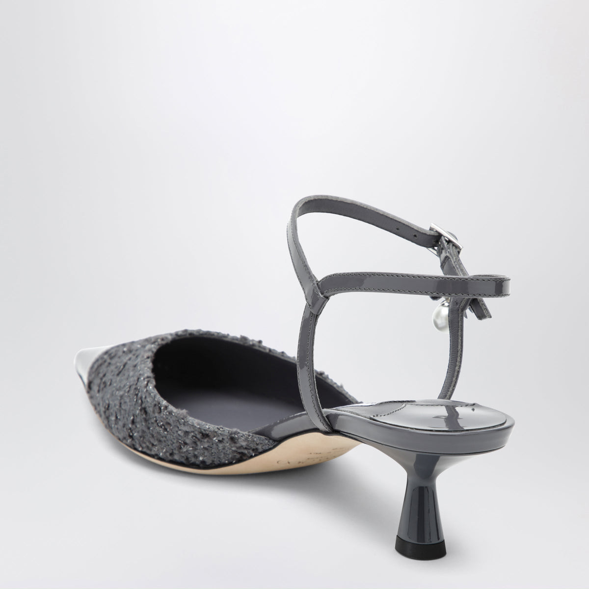 Jimmy Choo Aren Graphite Leather And Fabric Slingbacks Women JIMMY CHOO