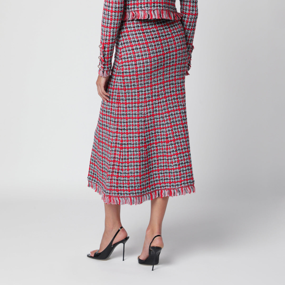 Self-Portrait Red Checked Midi Skirt In Cotton And Wool Women SELF-PORTRAIT