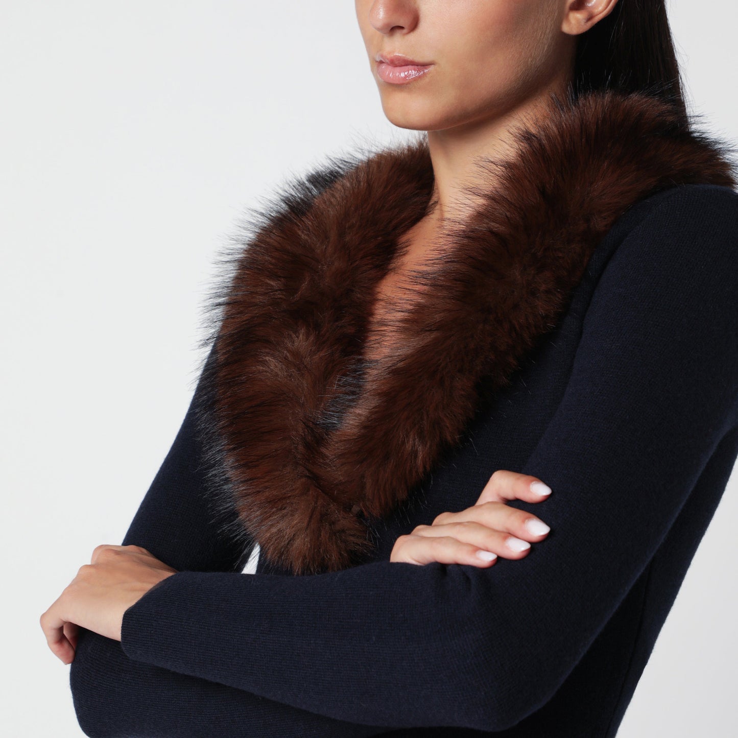 Self-Portrait Navy Blue Knitted Cardigan With Faux Fur Women SELF-PORTRAIT