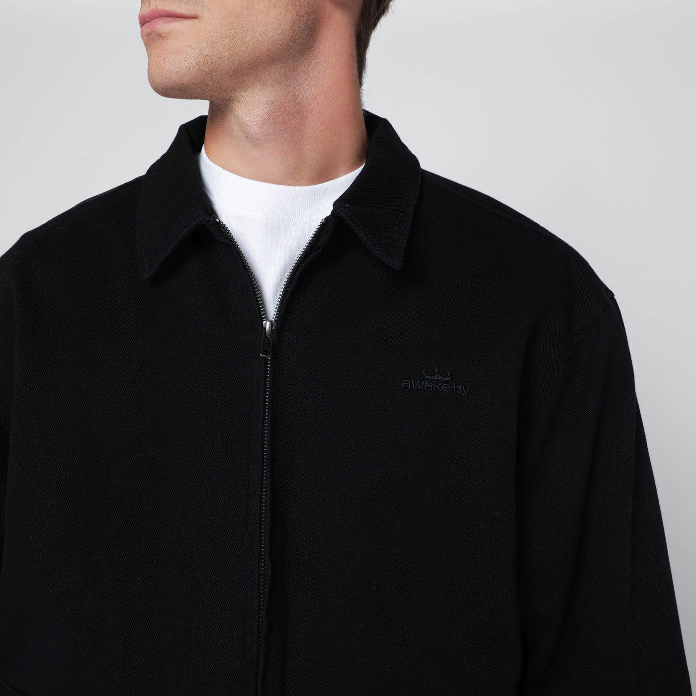 Awake Ny Black Zip-Up Overshirt With Logo Men Awake NY