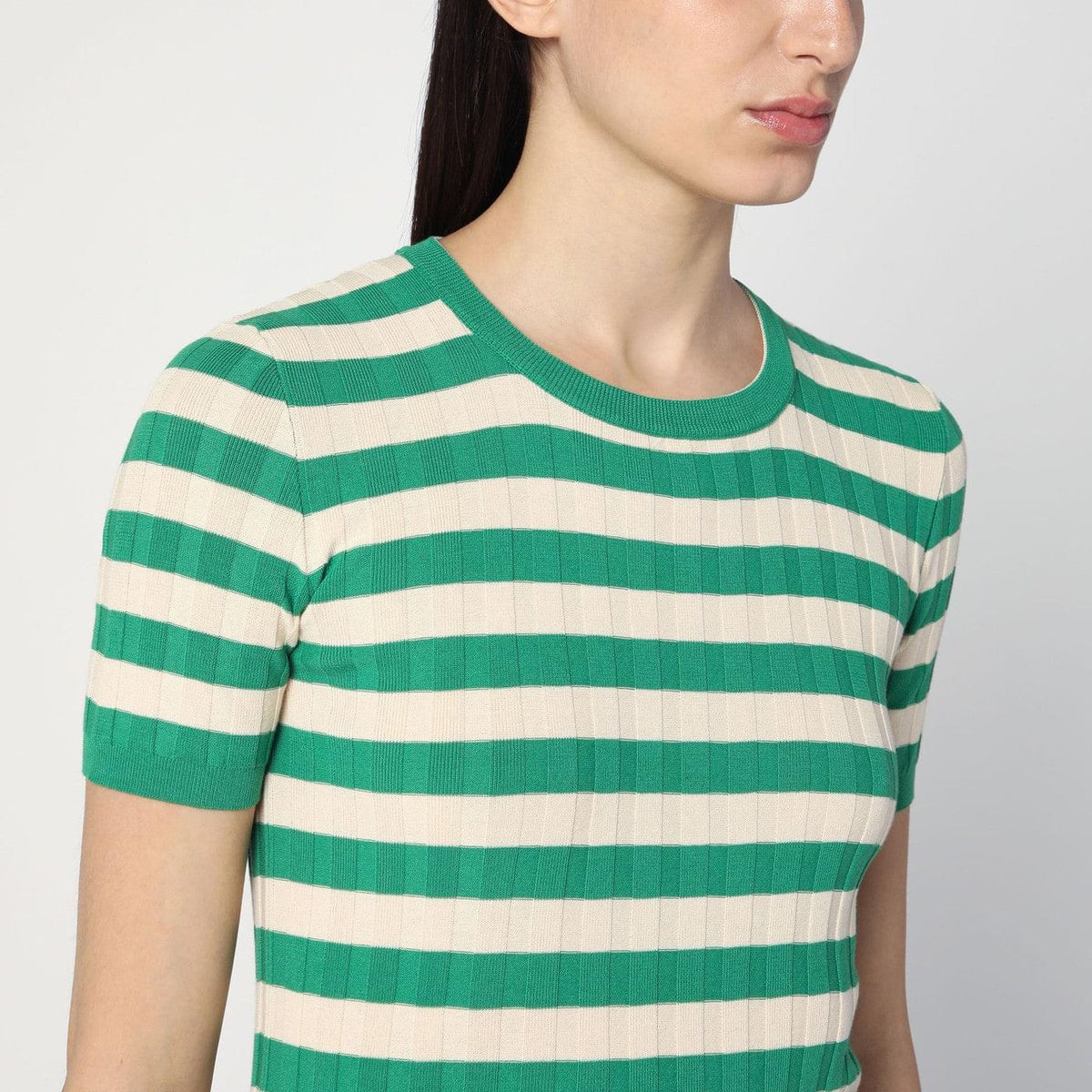 Roberto Collina Green/Ivory Striped Sweater In Cotton Women Roberto Collina