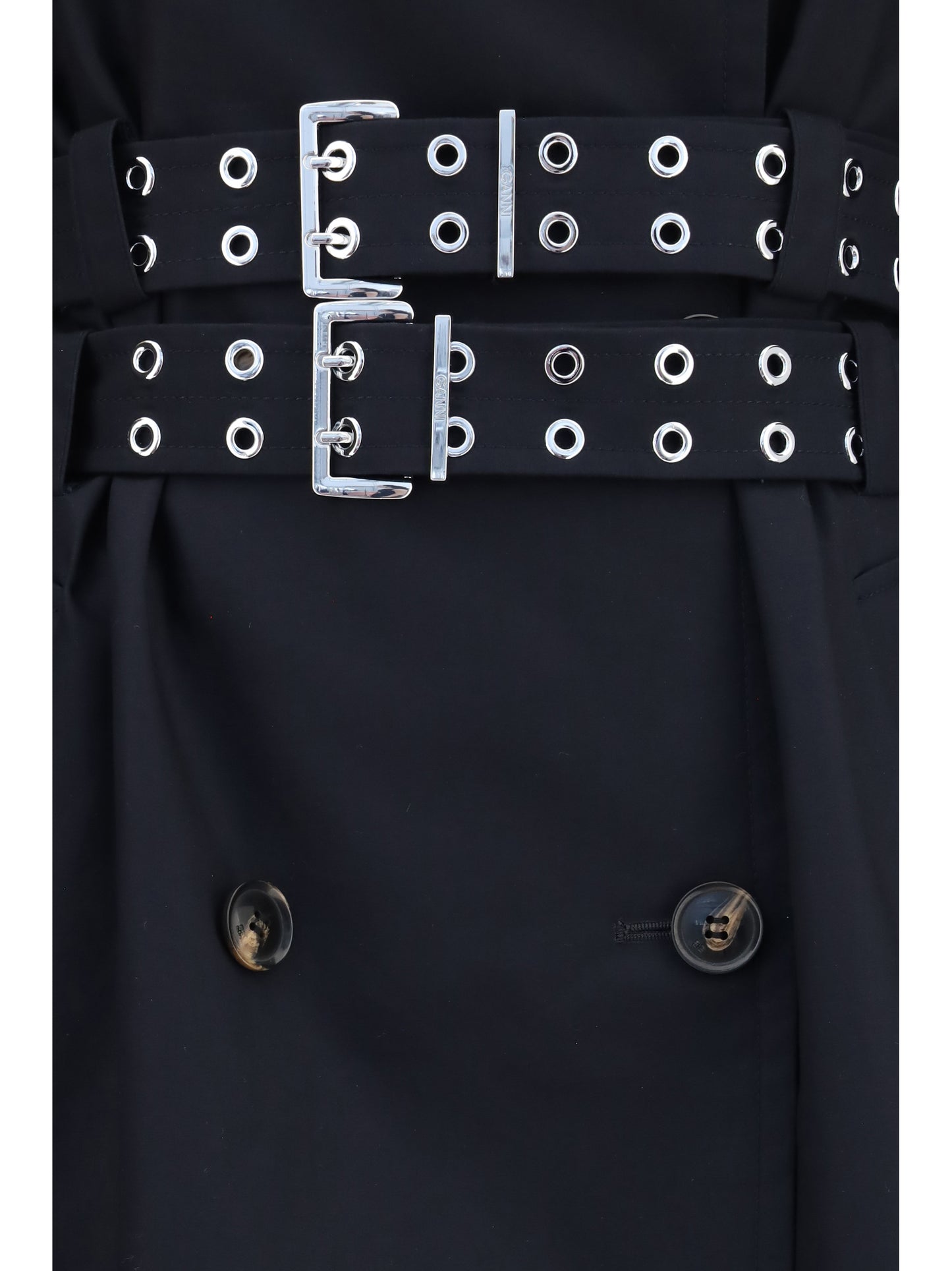Ganni Women Double-Breasted Cotton Trench Coat With Double Belt GANNI