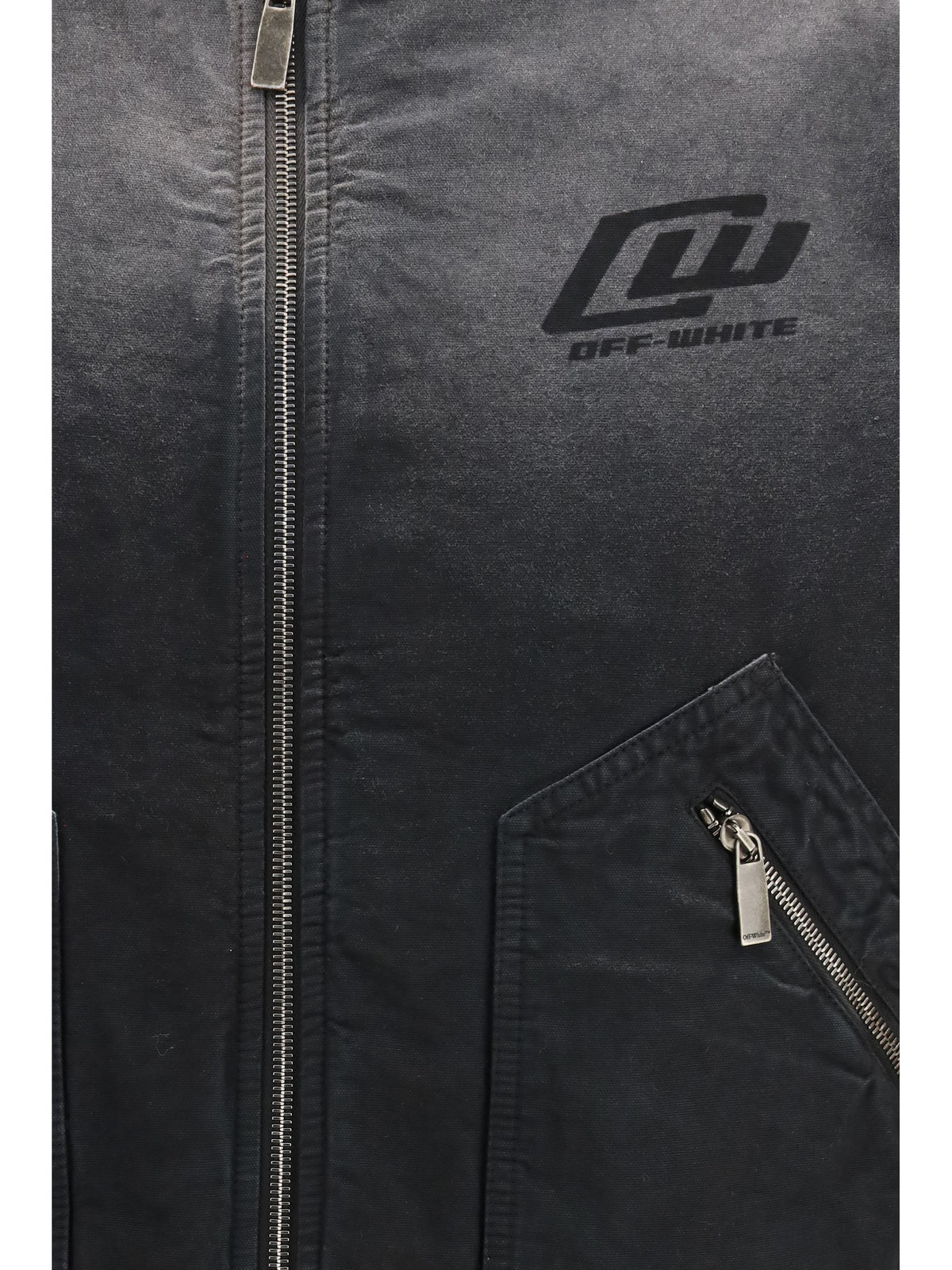 Off-White Men Washed Denim Bomber Jacket