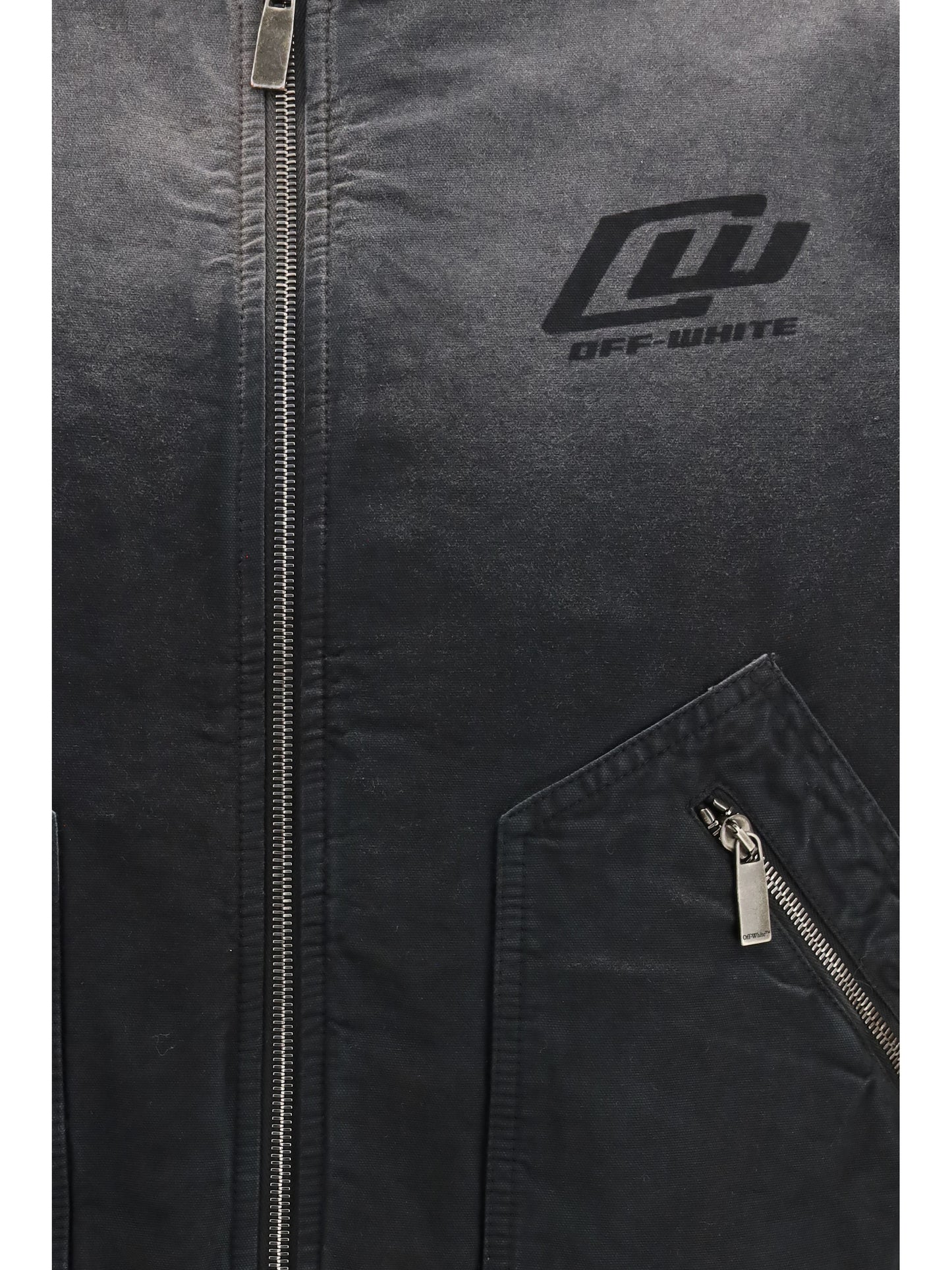 Off-White Men Washed Denim Bomber Jacket OFF-WHITE