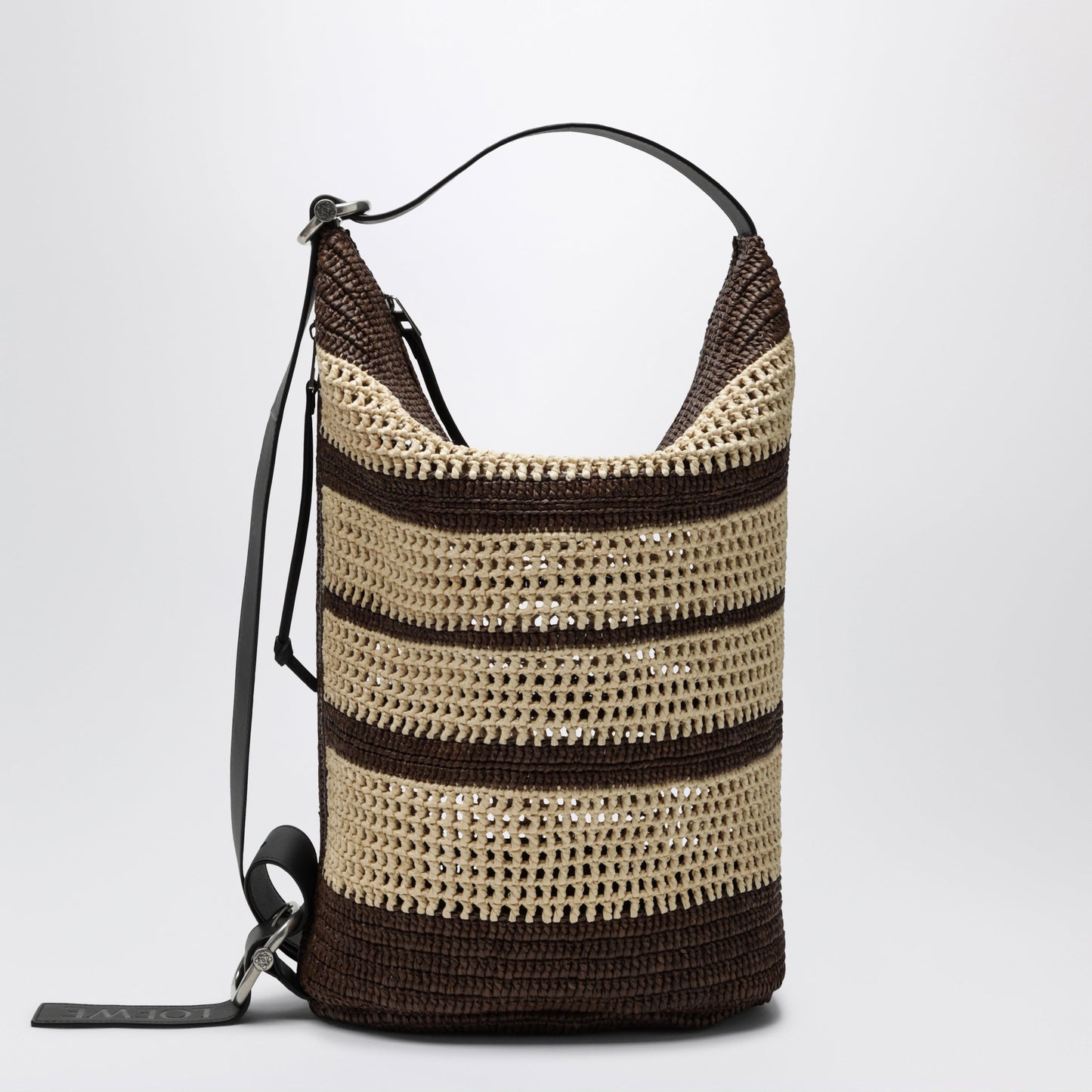 Loewe Loop Striped Raffia Bucket Bag In Chocolate/Natural Men LOEWE