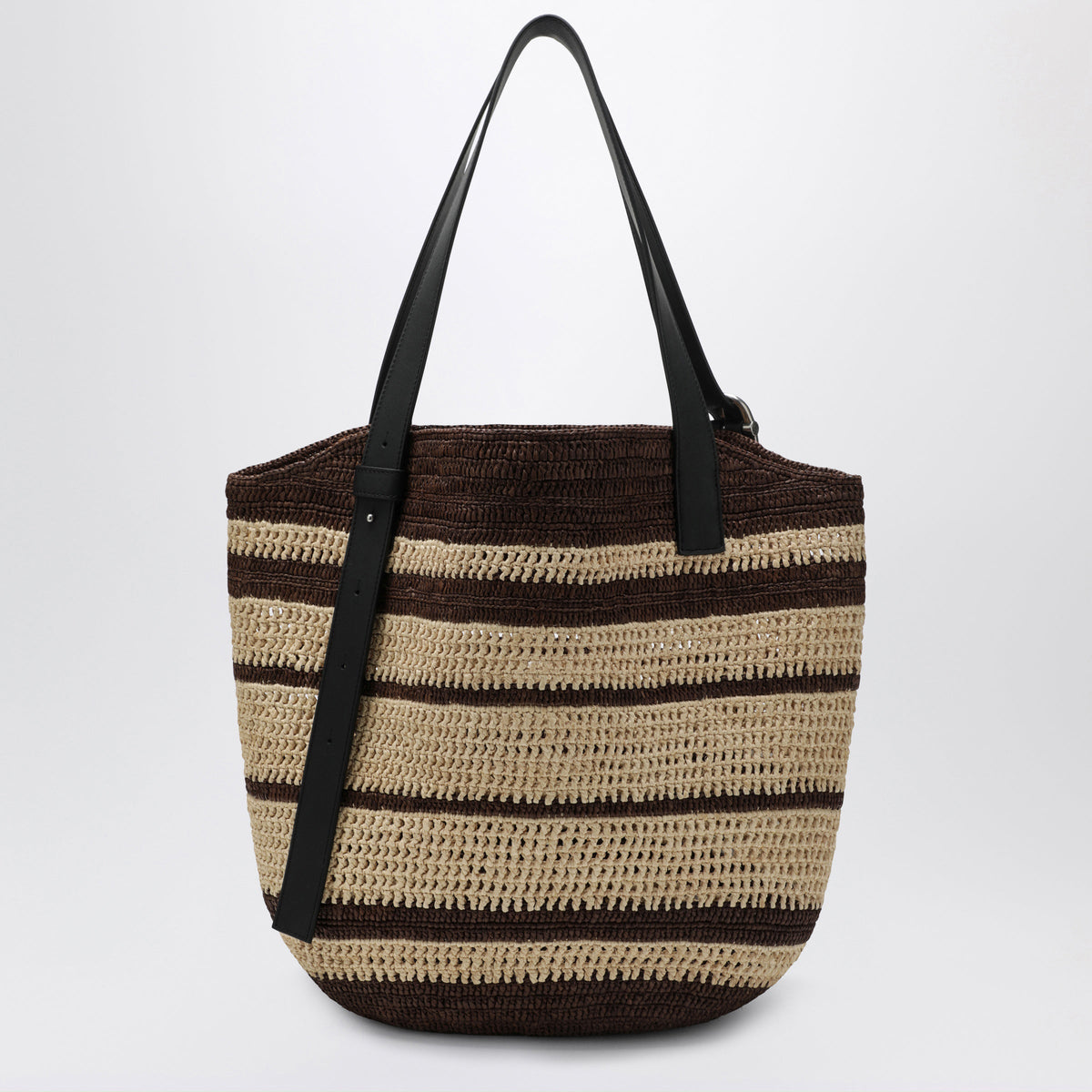 Loewe Loop Bag In Chocolate/Natural Striped Raffia Men LOEWE