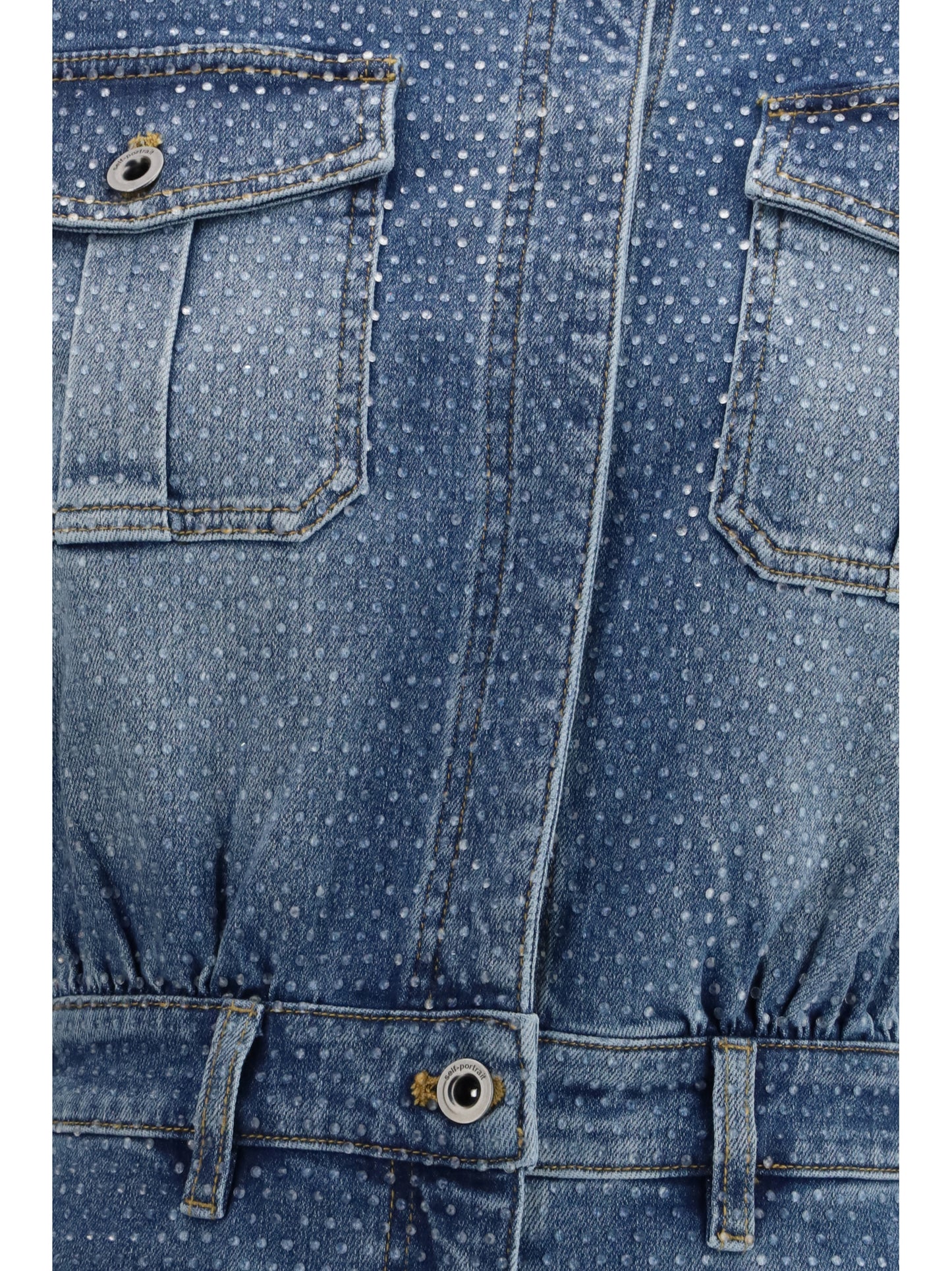 Self-Portrait Women Rhinestone Denim Playsuit SELF-PORTRAIT