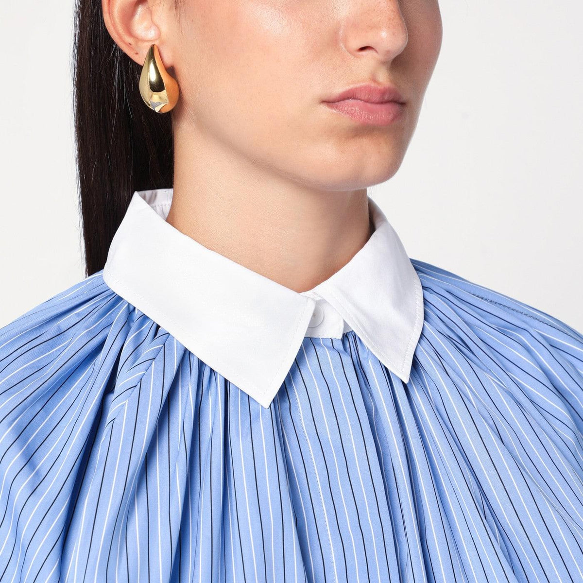 Patou Striped Balloon-Sleeve Shirt In Light Blue Women PATOU