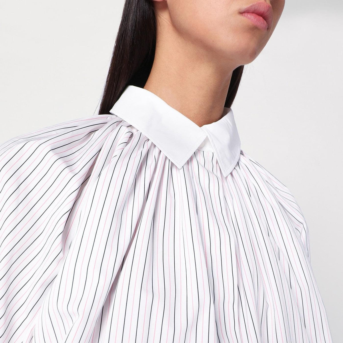 Patou Striped Balloon-Sleeve Shirt In White Women PATOU