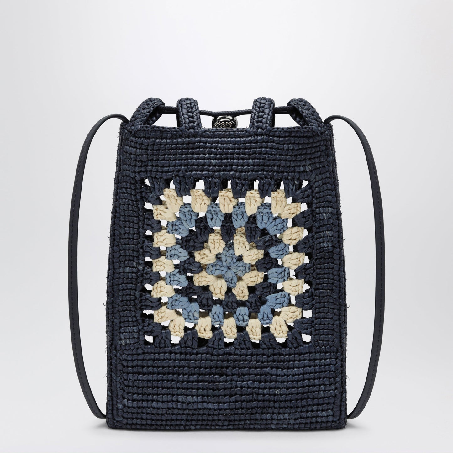 Loewe Navy/Light Blue Raffia And Leather Drawstring Pouch Women LOEWE