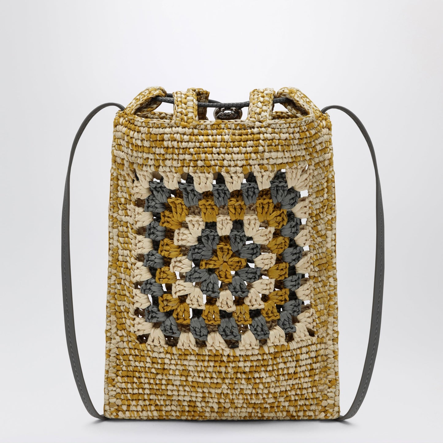 Loewe Pearl Grey/Mustard Raffia And Leather Drawstring Pouch Women LOEWE