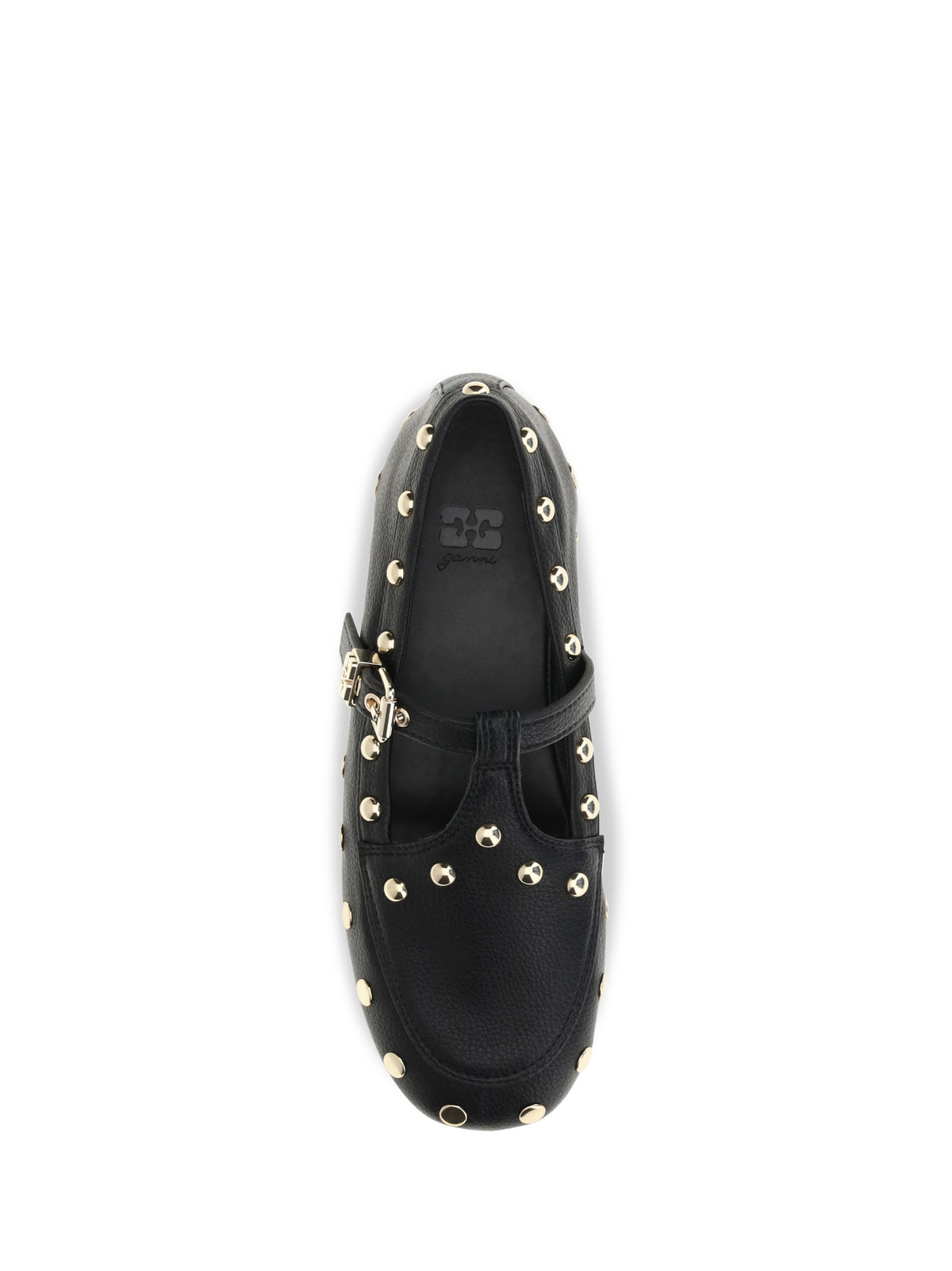 Ganni Women Mary Jenny Studded Ballerinas In Pebbled Leather GANNI