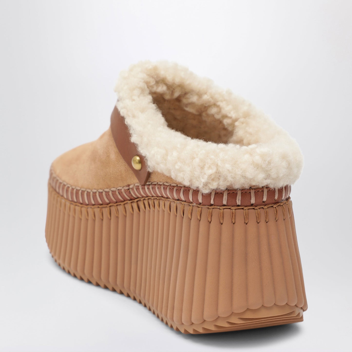 Chloe Light Brown Nama Suede Wedge Mules Women CHLOE