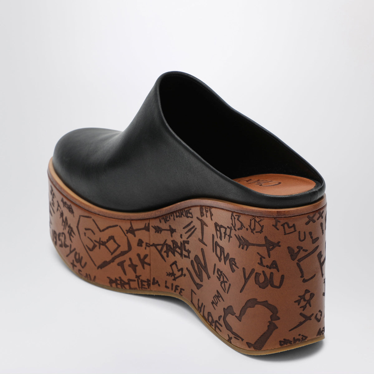 Chloe Maxime Wedge Sabot In Calfskin Leather Black Women CHLOE