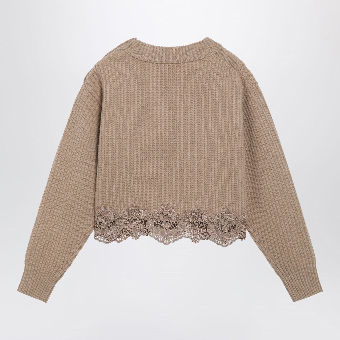 Chloe Cropped Turtleneck Sweater In Wool-Cashmere Bleached Brown Women CHLOE