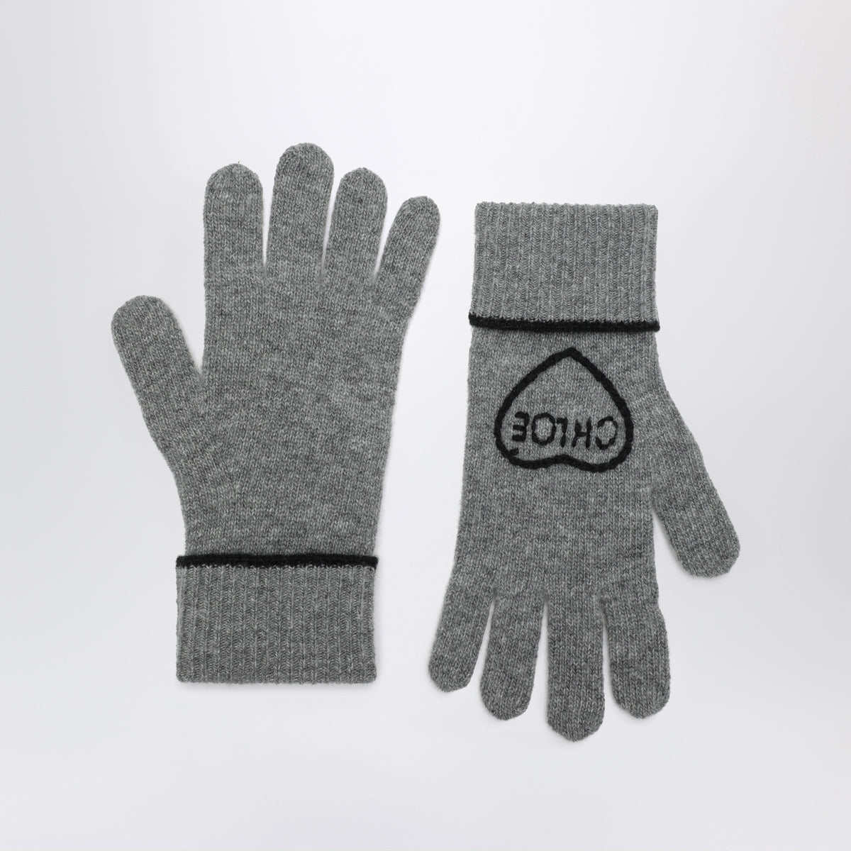 Chloe Grey Encoeur Gloves In Wool And Cashmere Women