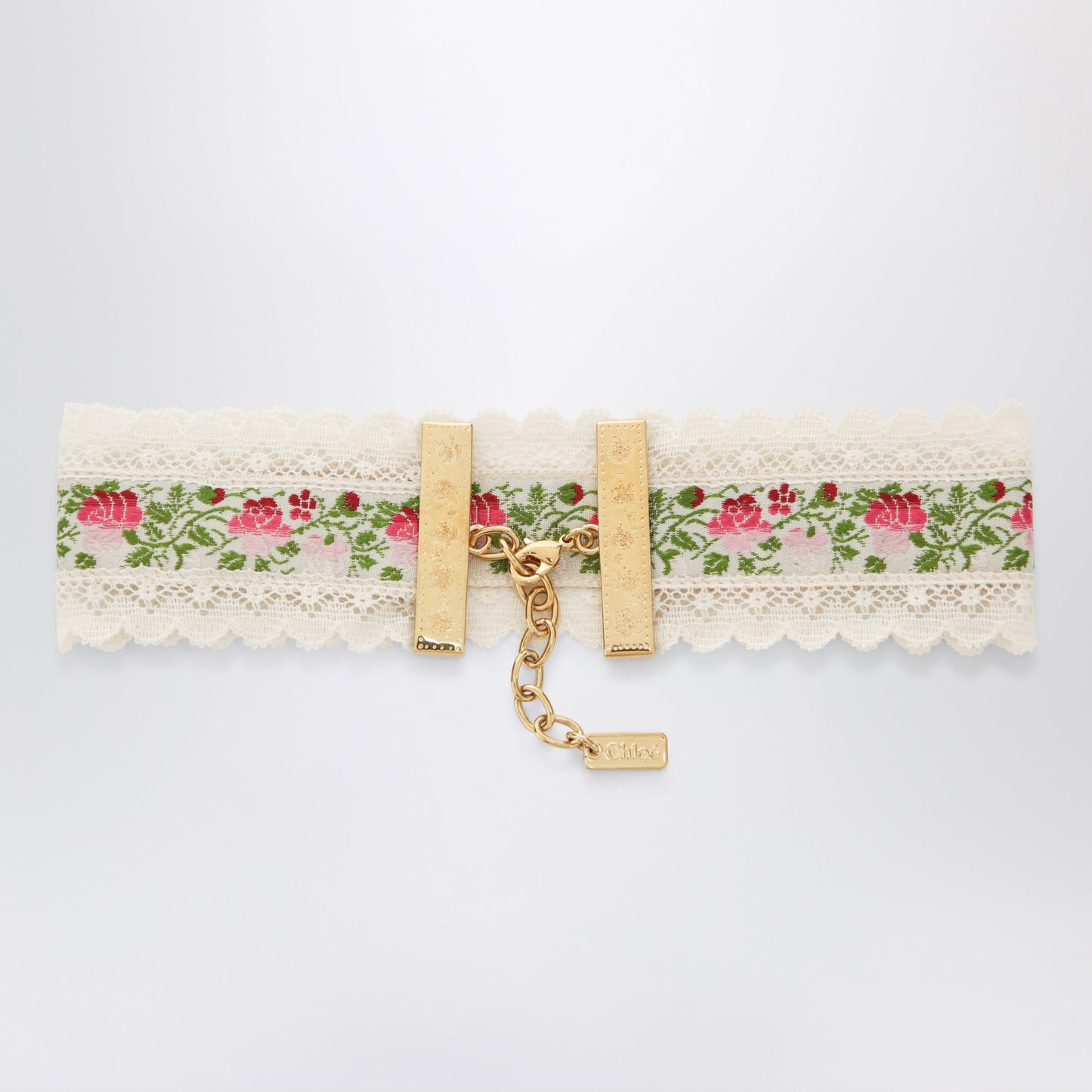 Chloe Choker Necklace In Lace And Floral Jacquard Ribbon Women CHLOE