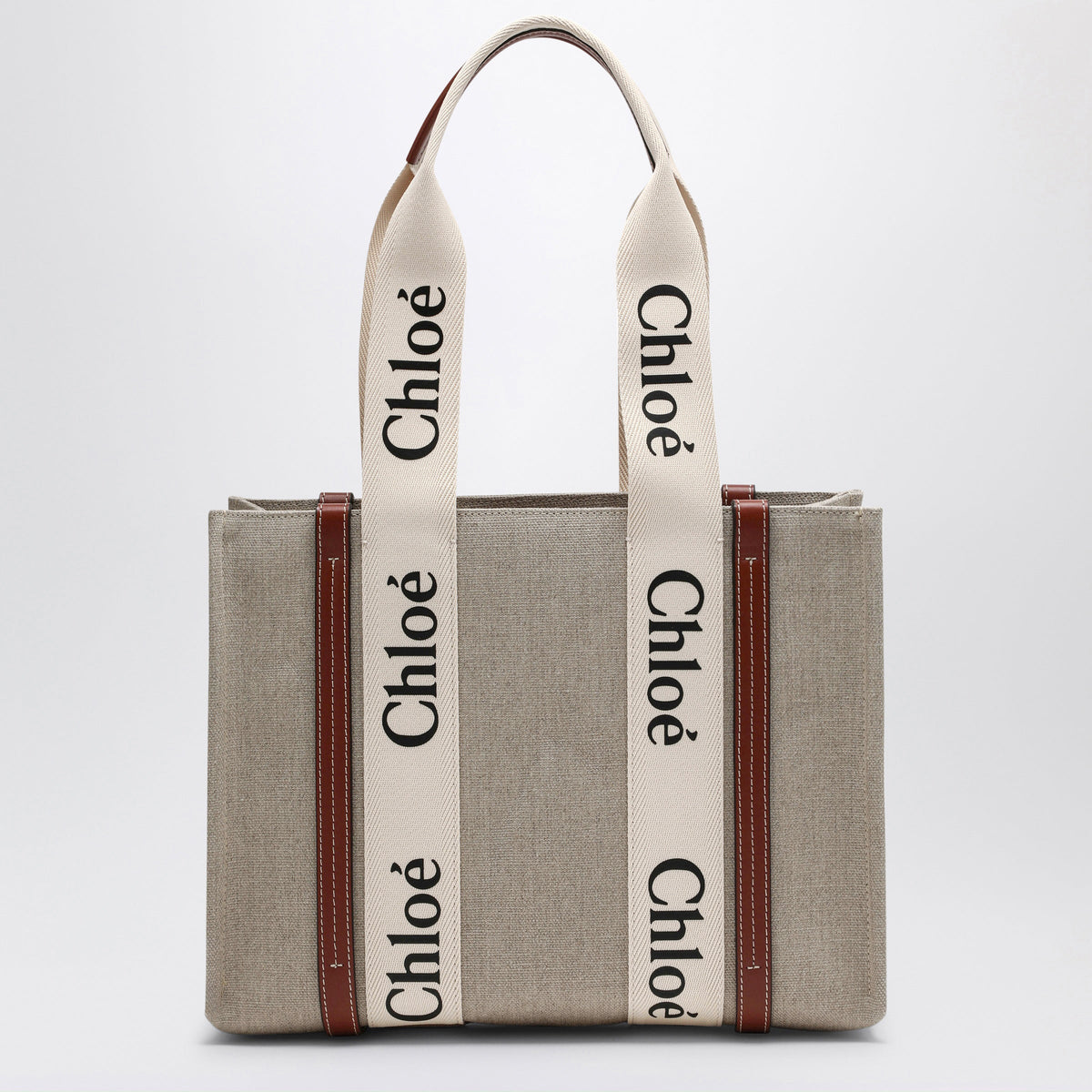Chloe Woody Medium Bag In Beige Canvas Women CHLOE