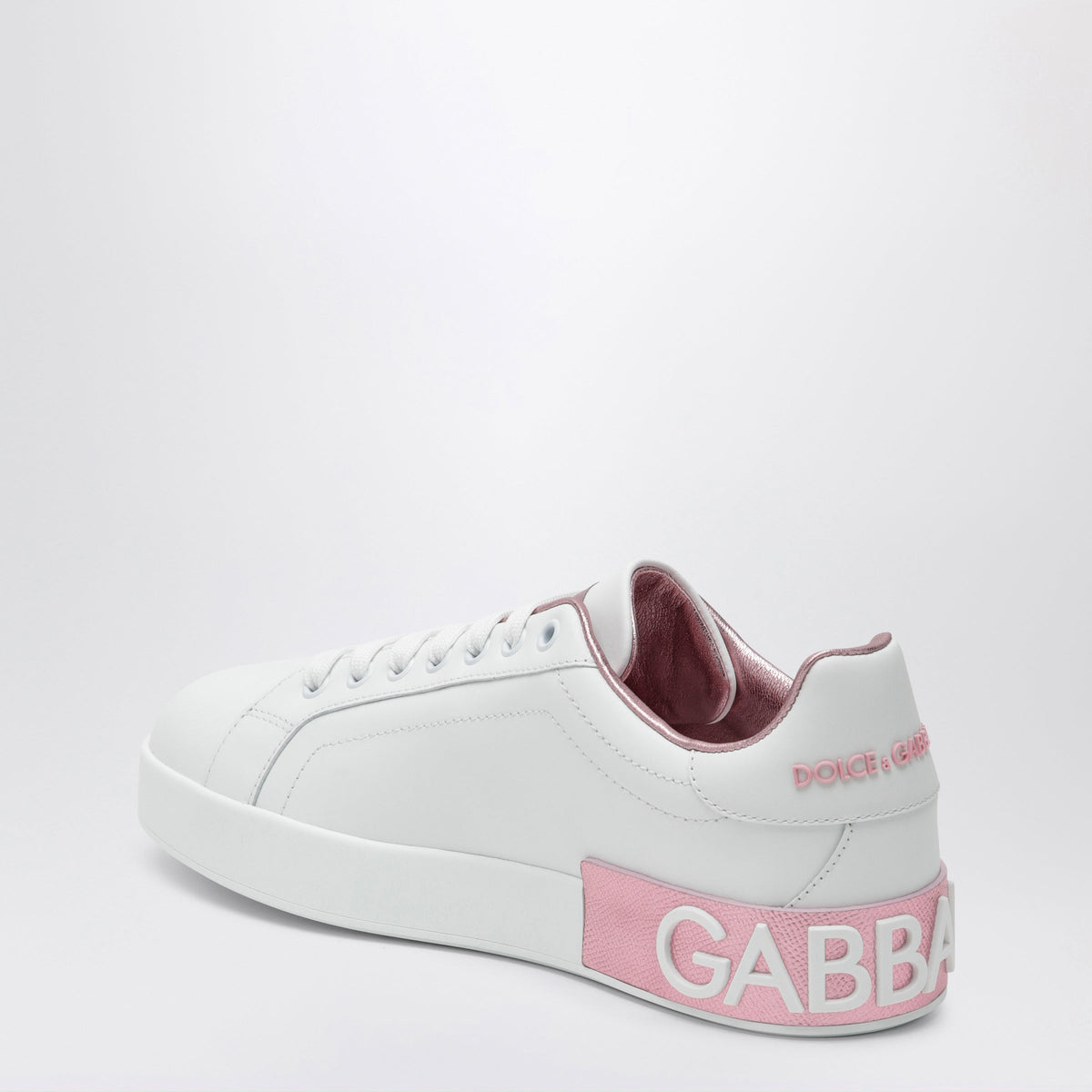 Dolce&Gabbana Portofino White/Pink Leather Sneakers Women DOLCE & GABBANA
