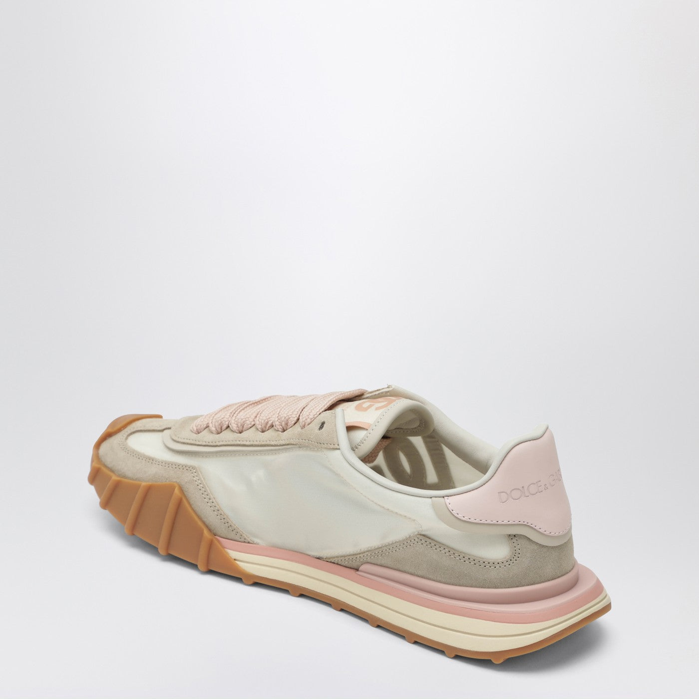 Dolce&Gabbana Dg Athletic Sneakers In Ivory And Pink Fabric And Leather Women DOLCE & GABBANA