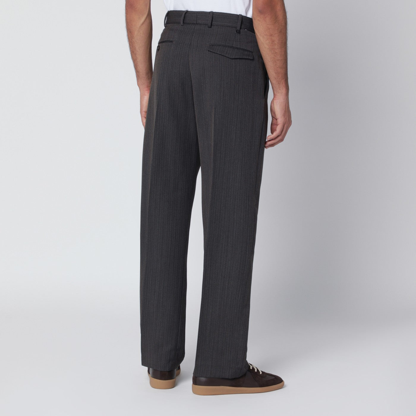 Pt Torino Brown Striped Wool Trousers Men PT Torino